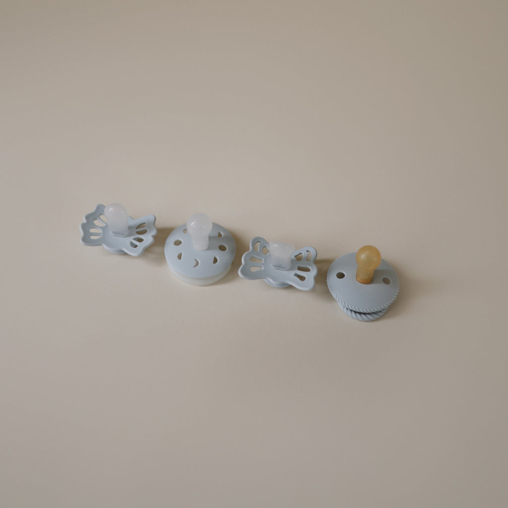 Mushie FRIGG Baby's First Pacifier Moonlight Sailing (Powder Blue) 4-Pack | Playroom Avenue