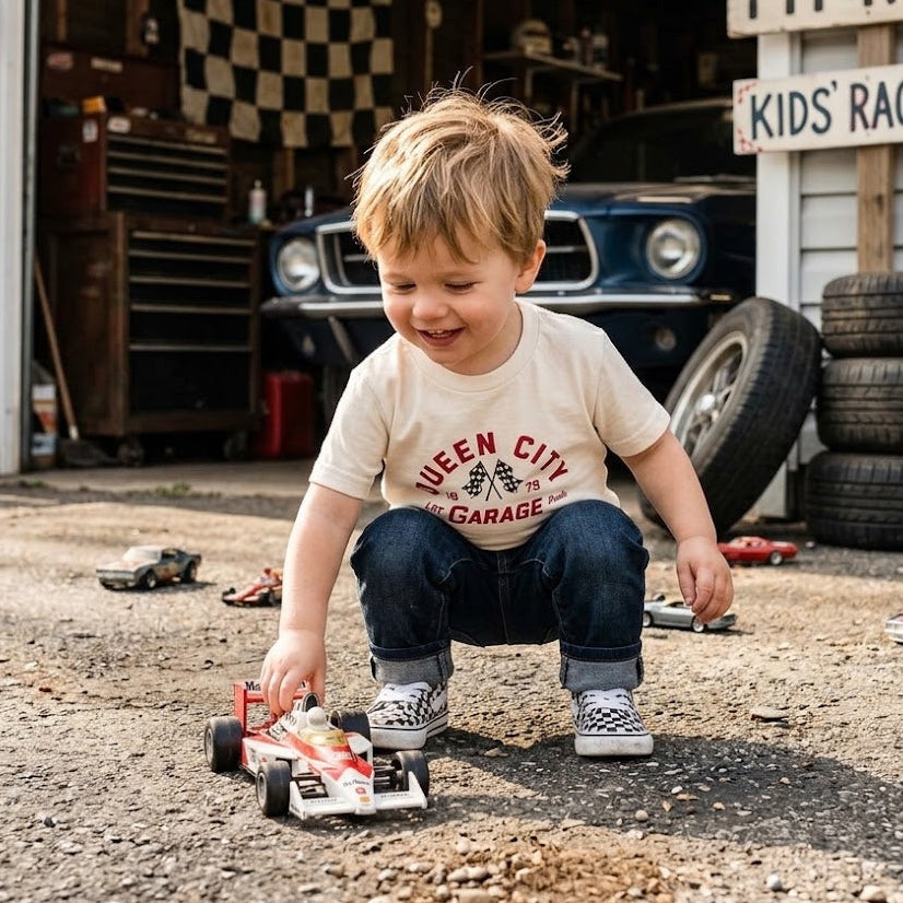 LITTLE RAD THINGS LRT GARAGE PARTS TEE - VINTAGE CREAM (FRONT ONLY) | Playroom Avenue