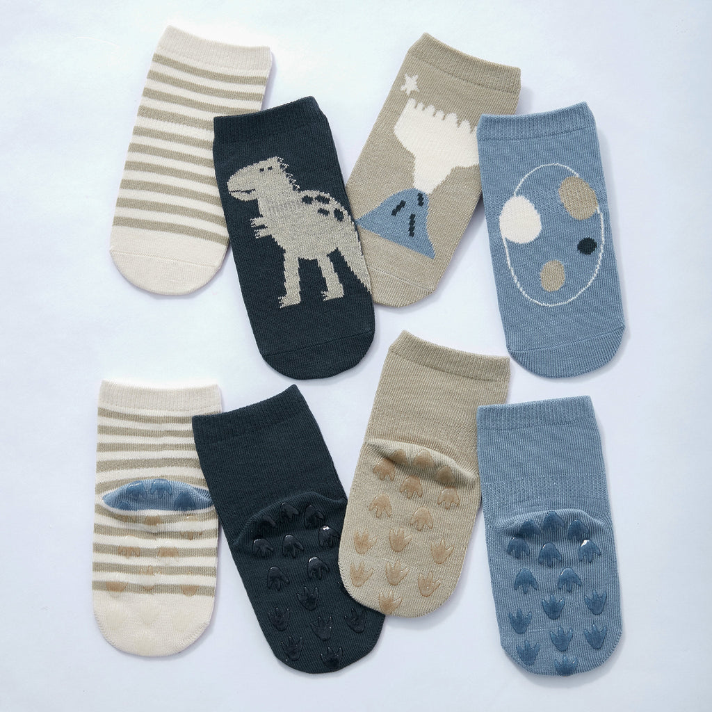 LittleYogaSocks Dinosaur- Organic- 4 Pairs of Stay-On Baby & Toddler Non-Slip Socks | Playroom Avenue