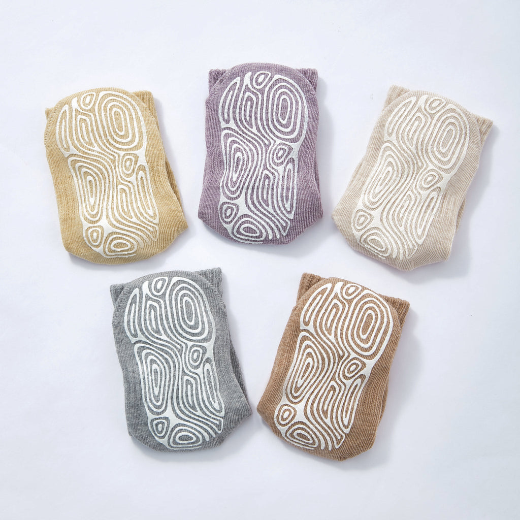 LittleYogaSocks Organic Cotton Socks- Beige & Brown- 4 Pairs of Stay-On Baby & Toddler Non-Slip Socks | Playroom Avenue