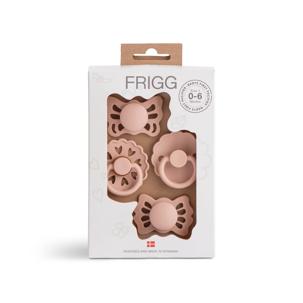 Mushie FRIGG Baby's First Pacifier Floral Heart (Blush) 4-Pack | Playroom Avenue