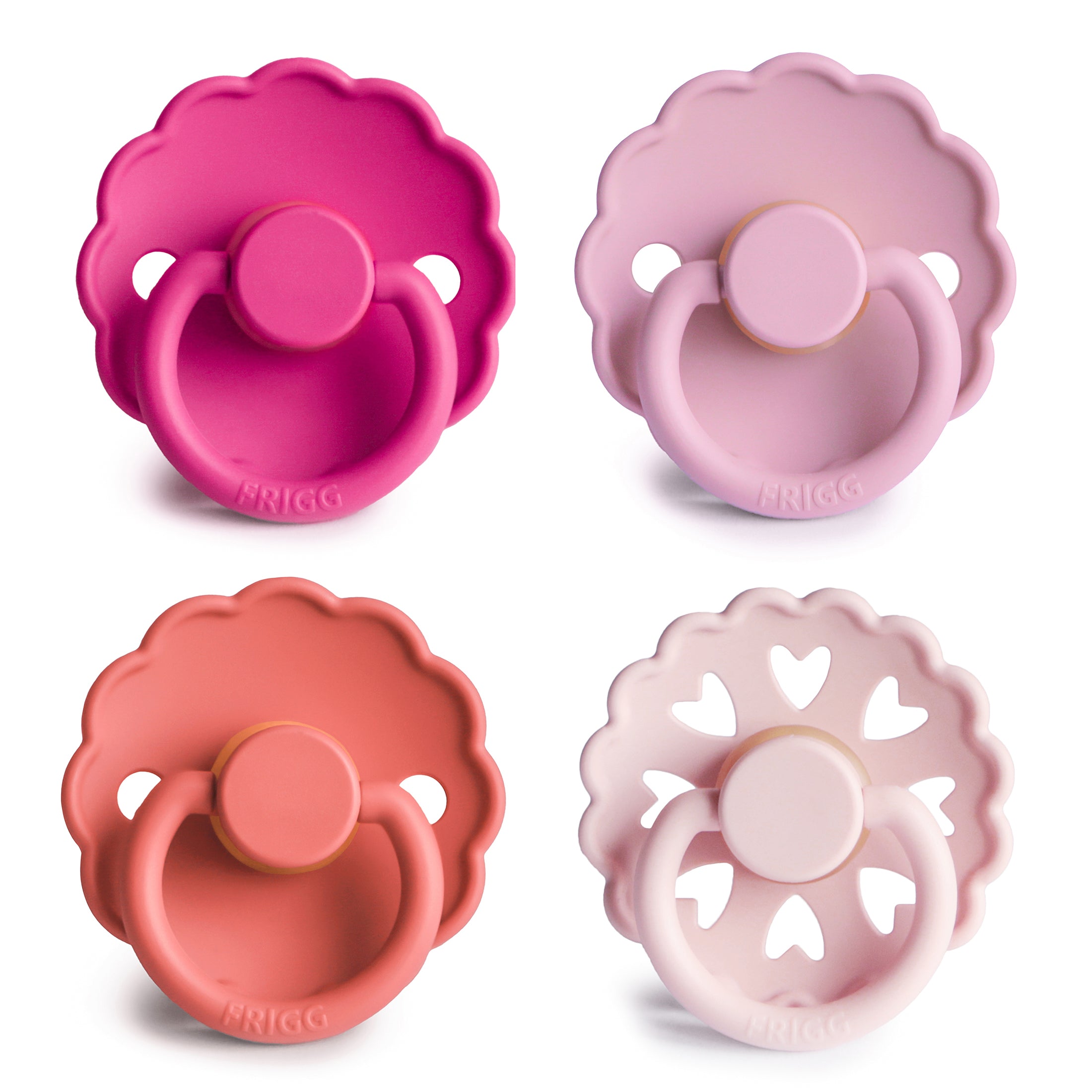 FRIGG Natural Rubber Pacifier 4-Pack Rosy Romance 0-6 Months | Playroom Avenue