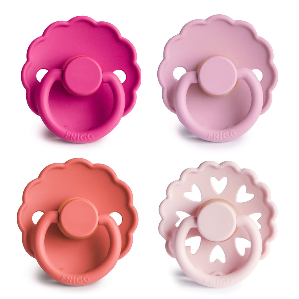 FRIGG Natural Rubber Pacifier 4-Pack Rosy Romance 6-18 Months | Playroom Avenue