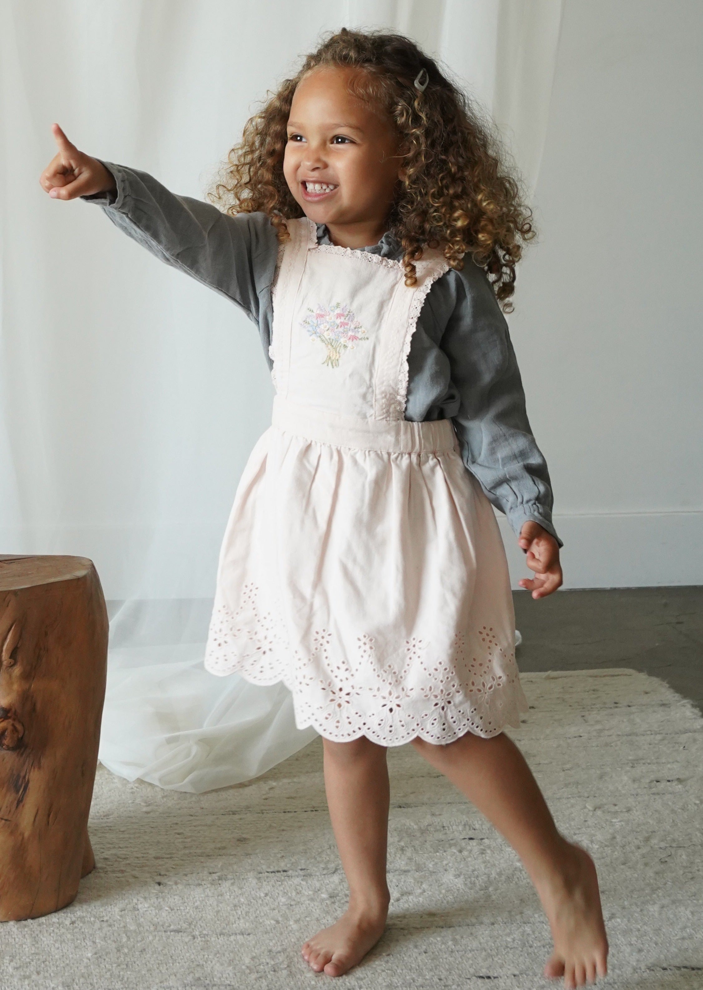 La Petit Lapin Elea | Corduroy Cotton Anglaise Dress | Primrose | Playroom Avenue