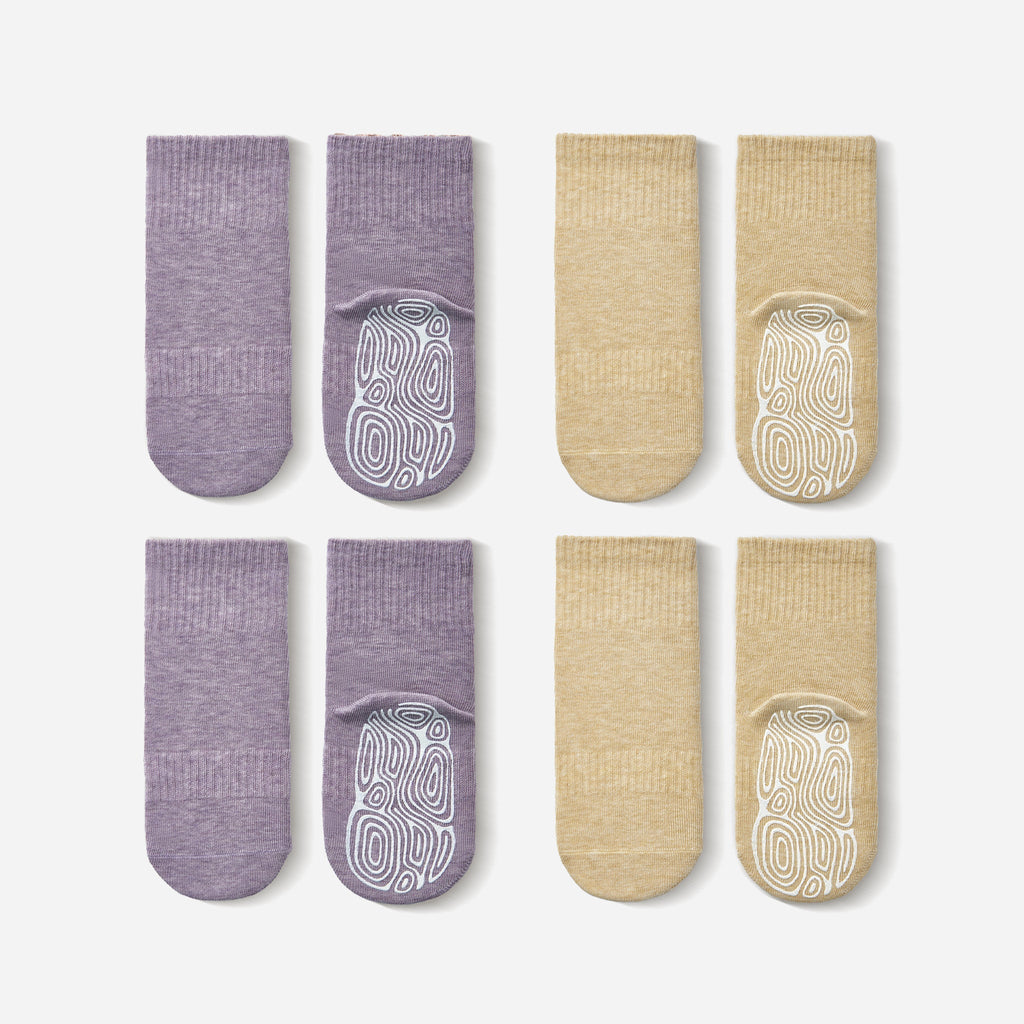 LittleYogaSocks Organic Cotton Socks- Lavender & Lemon- 4 Pairs of Stay-On Baby & Toddler Non-Slip Socks | Playroom Avenue