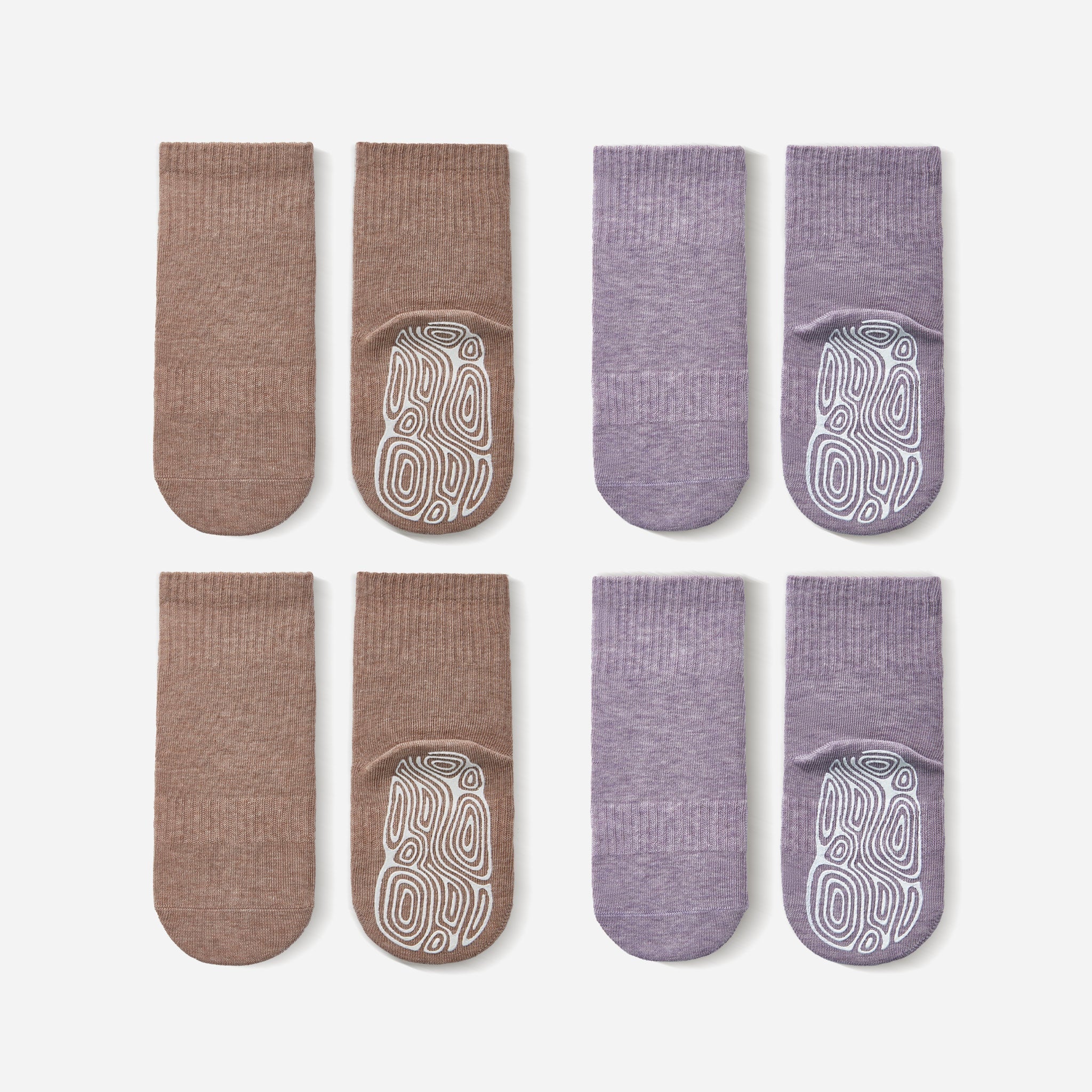 LittleYogaSocks Organic Cotton Socks- Lavender & Brown- 4 Pairs of Stay-On Baby & Toddler Non-Slip Socks | Playroom Avenue