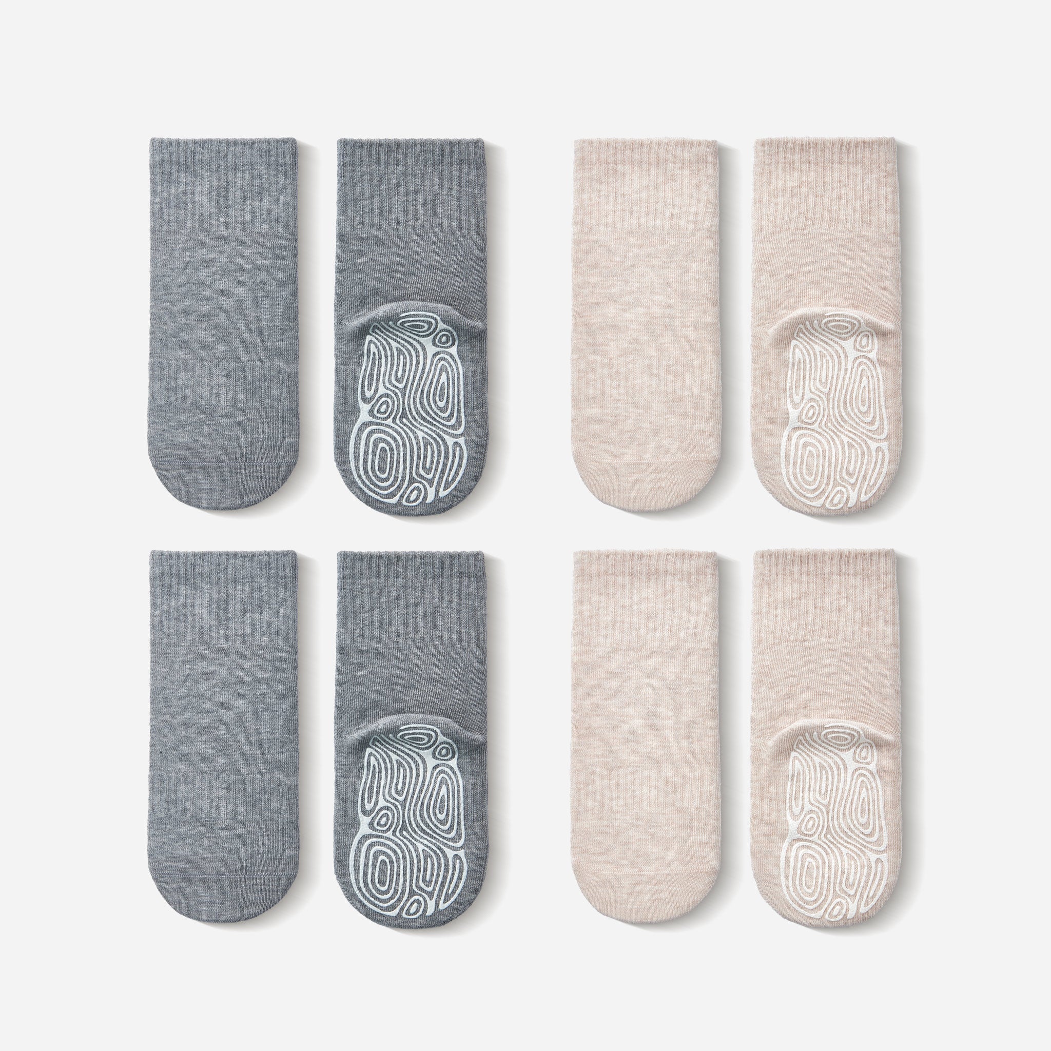 LittleYogaSocks Organic Cotton Socks- Beige & Grey- 4 Pairs of Stay-On Baby & Toddler Non-Slip Socks | Playroom Avenue