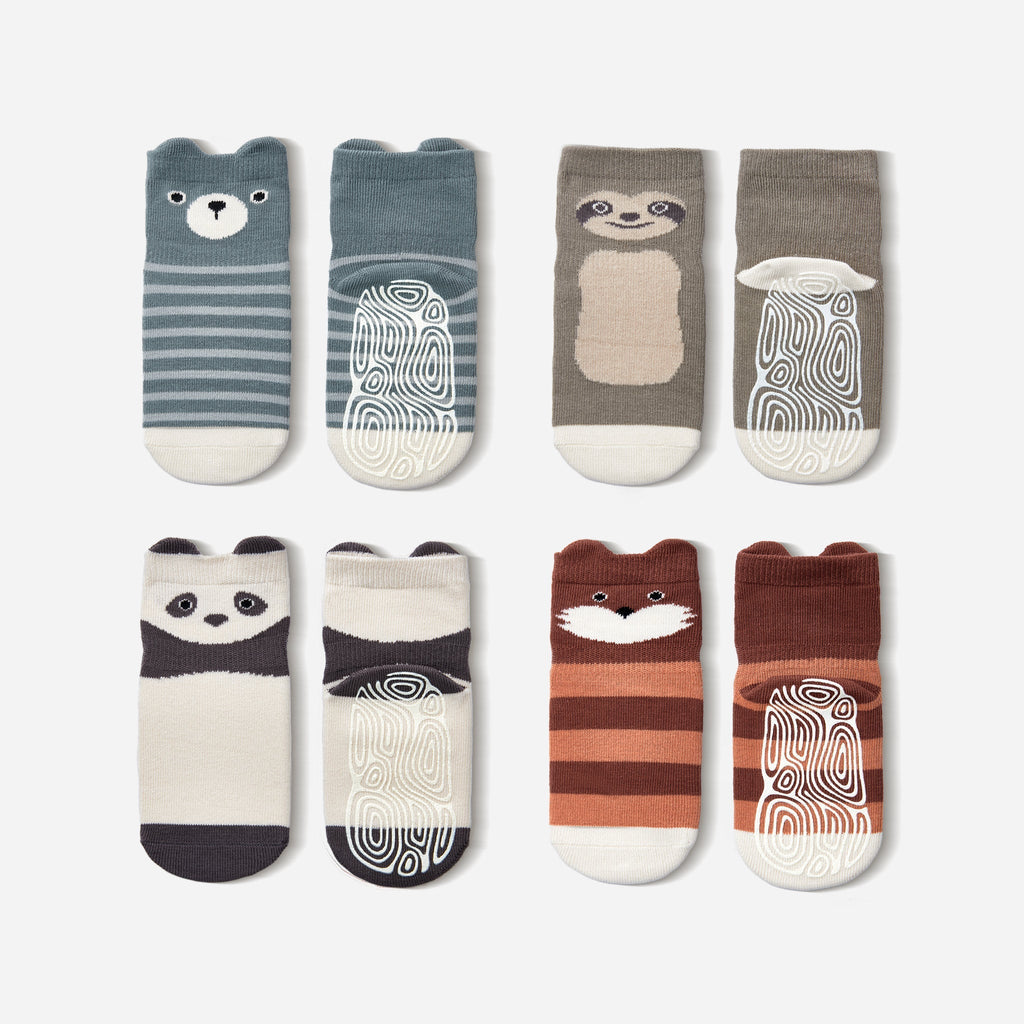 LittleYogaSocks Critter Crew II- Organic- 4 Pairs of Stay-On Baby & Toddler Non-Slip Socks | Playroom Avenue
