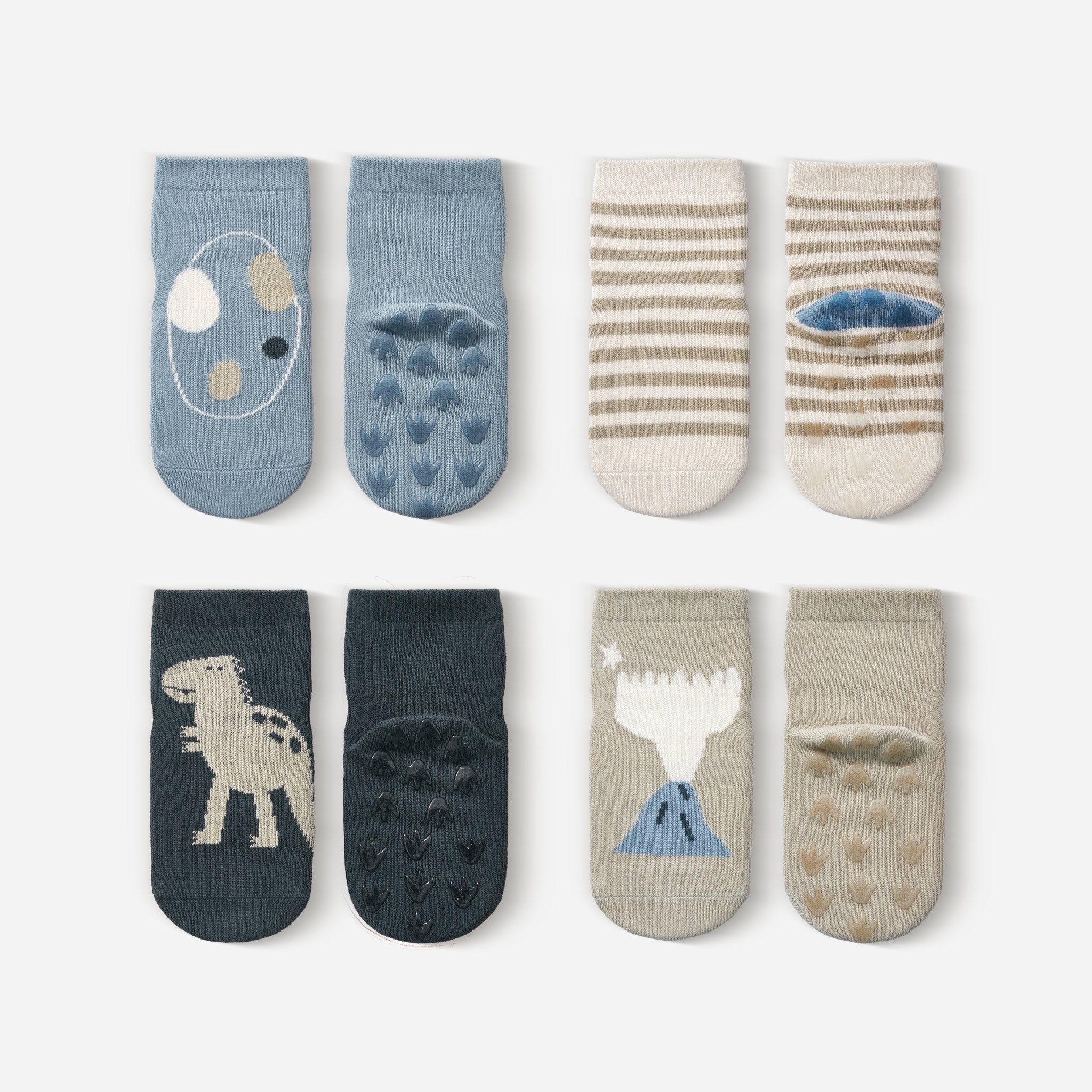 LittleYogaSocks Dinosaur- Organic- 4 Pairs of Stay-On Baby & Toddler Non-Slip Socks | Playroom Avenue