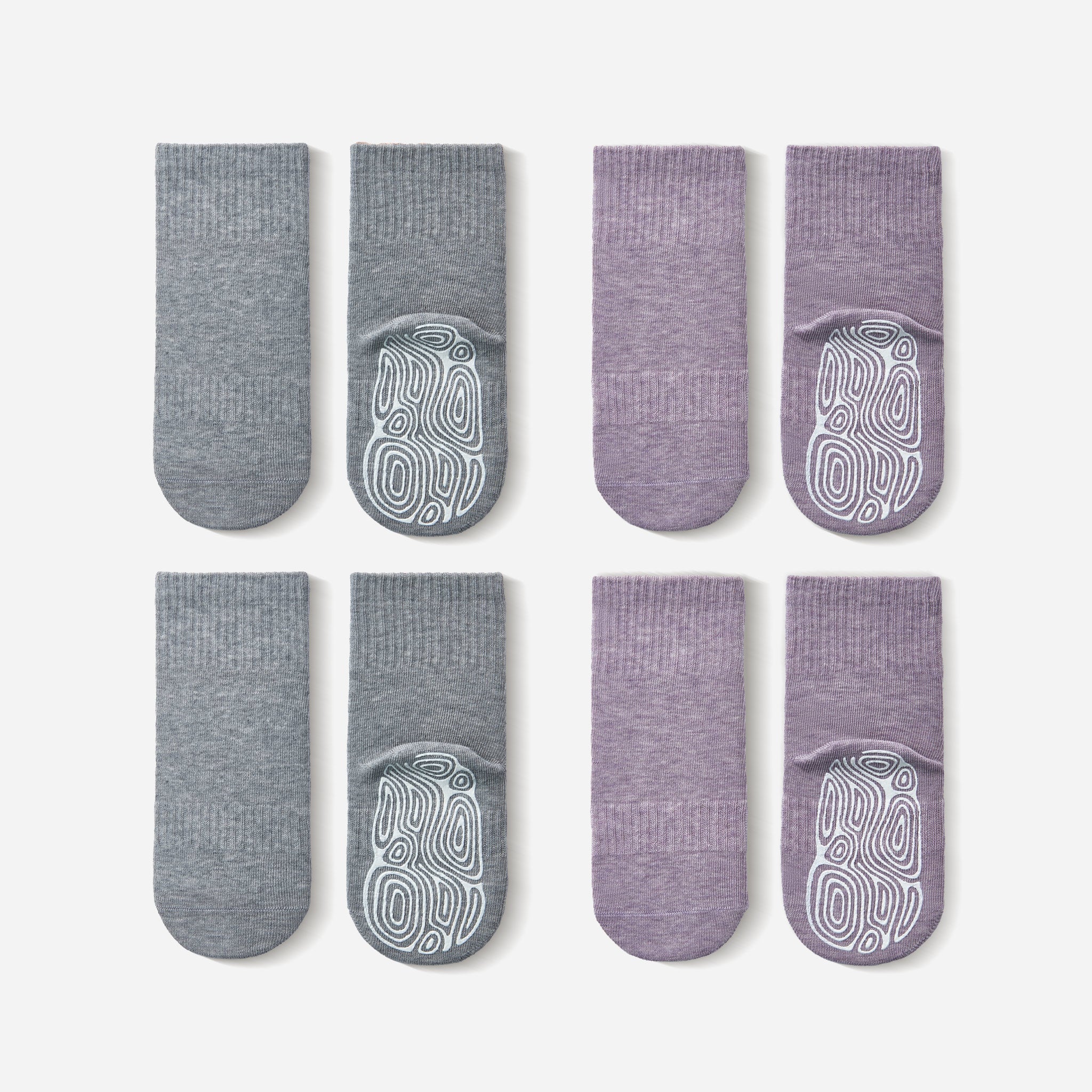 LittleYogaSocks Organic Cotton Socks- Lavender & Grey- 4 Pairs of Stay-On Baby & Toddler Non-Slip Socks | Playroom Avenue