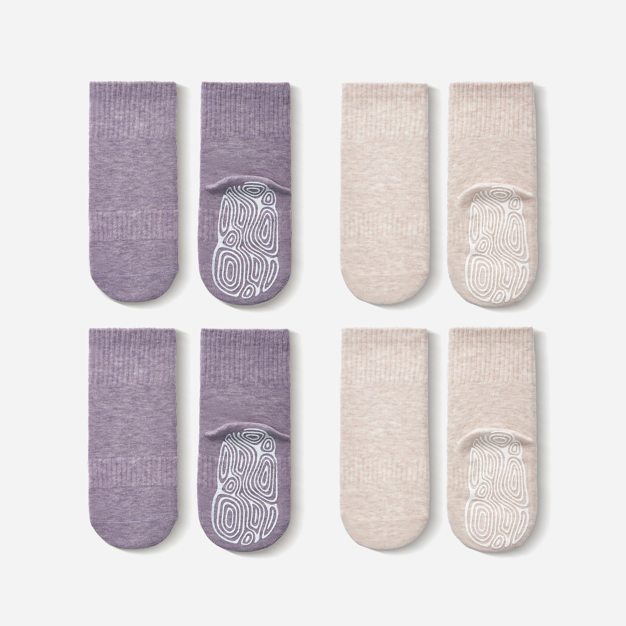 LittleYogaSocks Organic Cotton Socks- Lavender & Beige- 4 Pairs of Stay-On Baby & Toddler Non-Slip Socks | Playroom Avenue