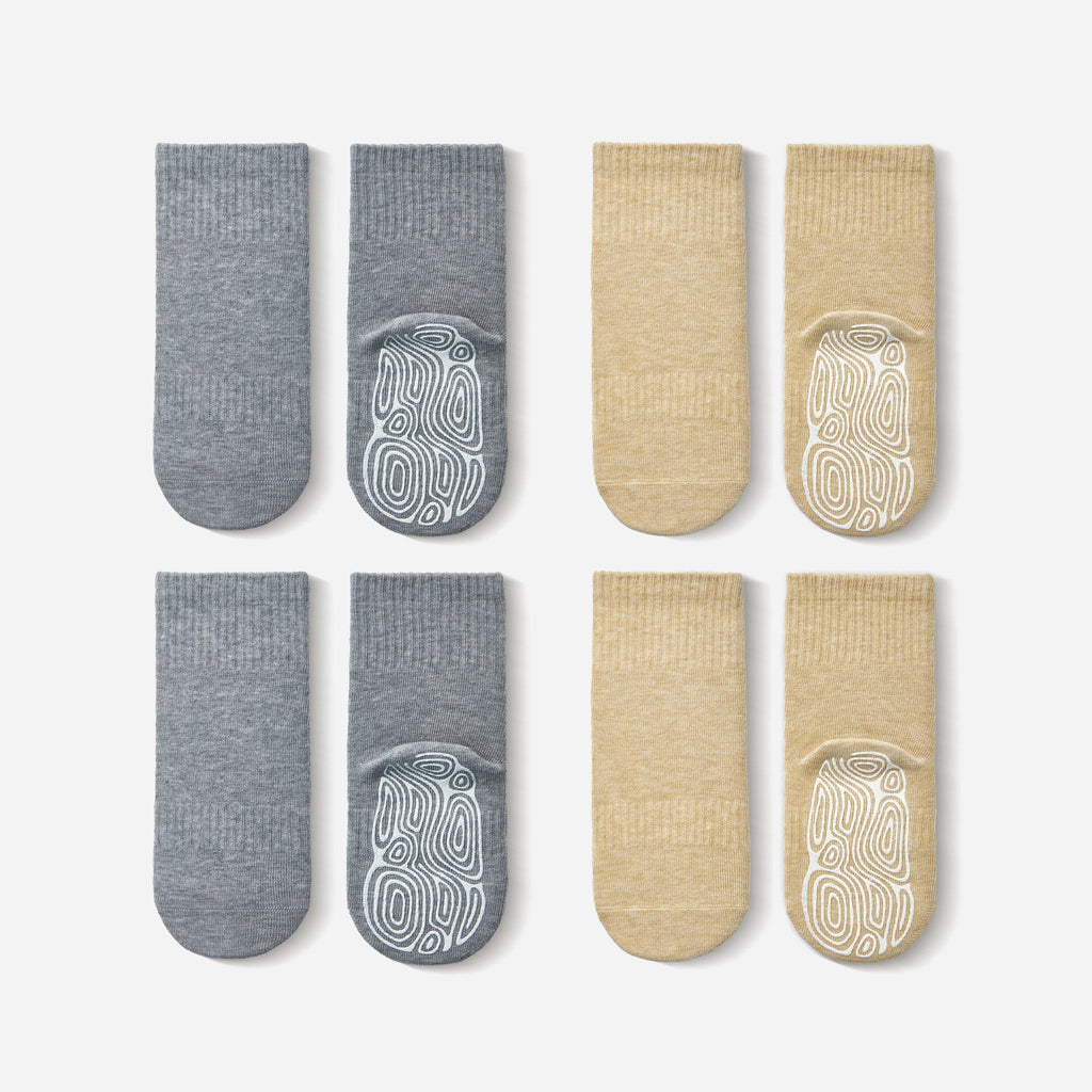 LittleYogaSocks Organic Cotton Socks- Grey & Lemon- 4 Pairs of Stay-On Baby & Toddler Non-Slip Socks | Playroom Avenue