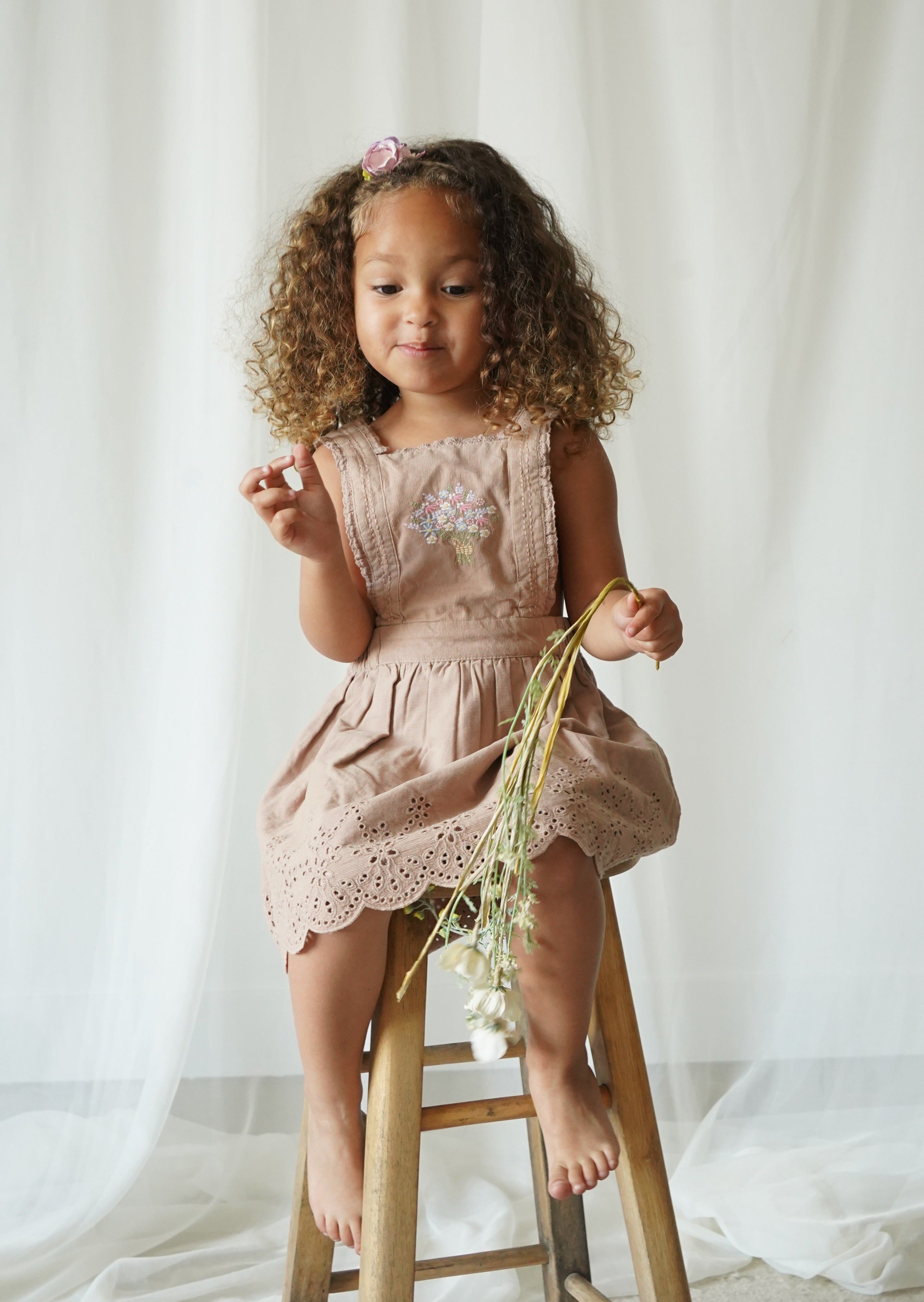 La Petit Lapin Elea | Corduroy Cotton Anglaise Dress | Wistful Mauve | Playroom Avenue