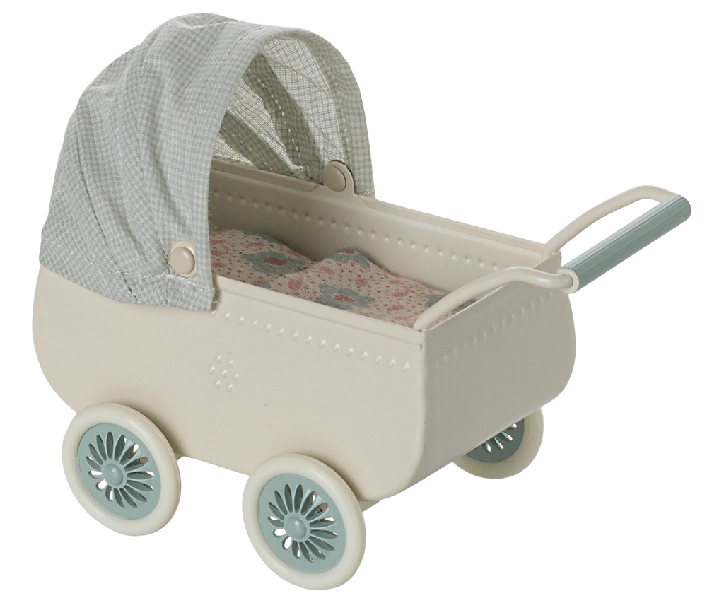 Maileg Pram with baby mouse - Mint | Playroom Avenue