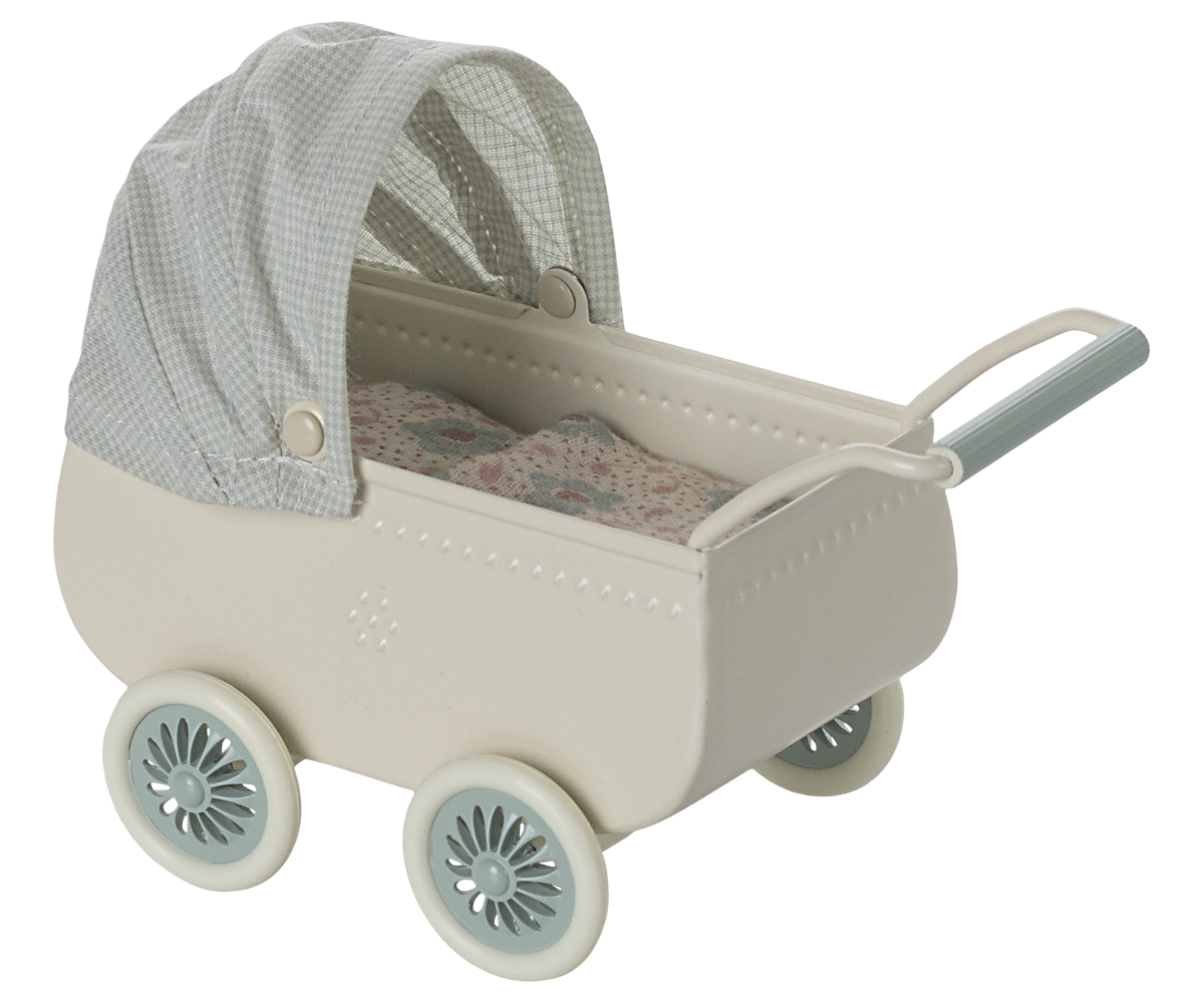 Maileg Pram with baby mouse - Mint | Playroom Avenue
