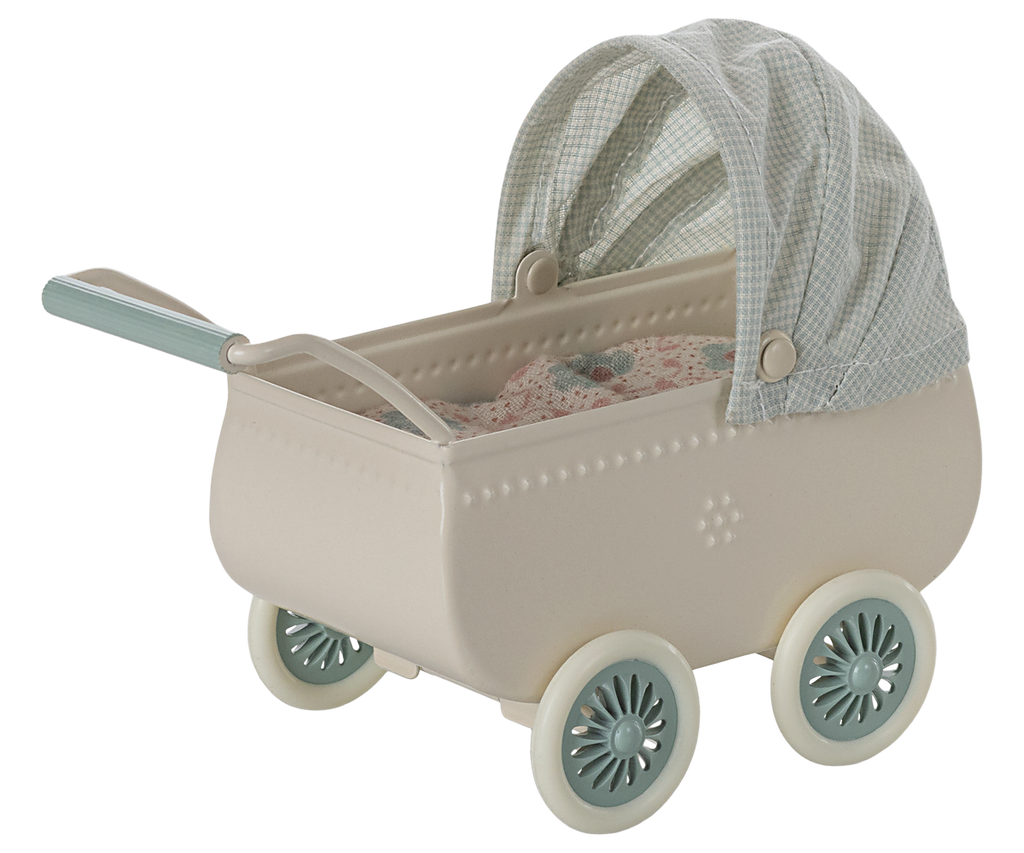 Maileg Pram with baby mouse - Mint | Playroom Avenue