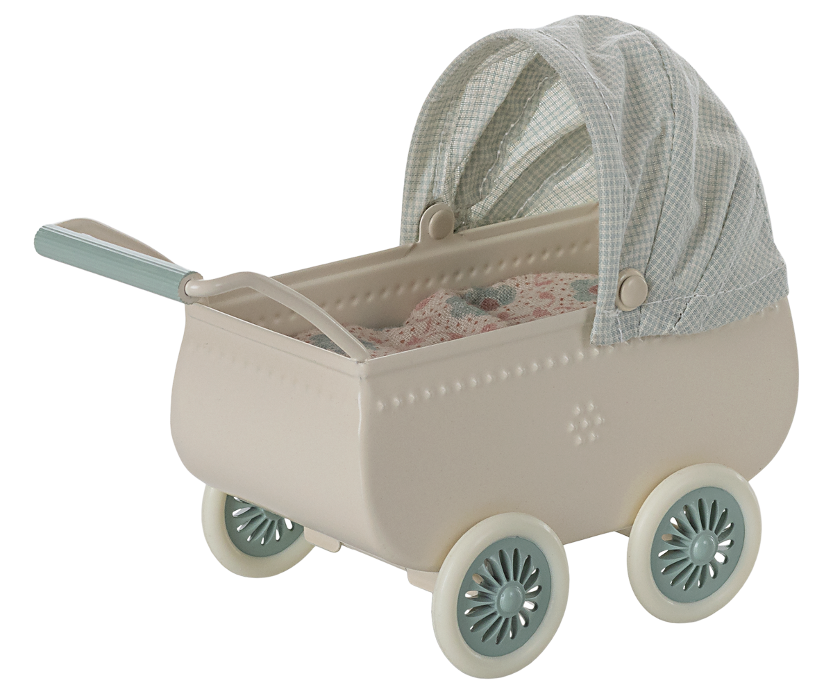 Maileg Pram with baby mouse - Mint | Playroom Avenue