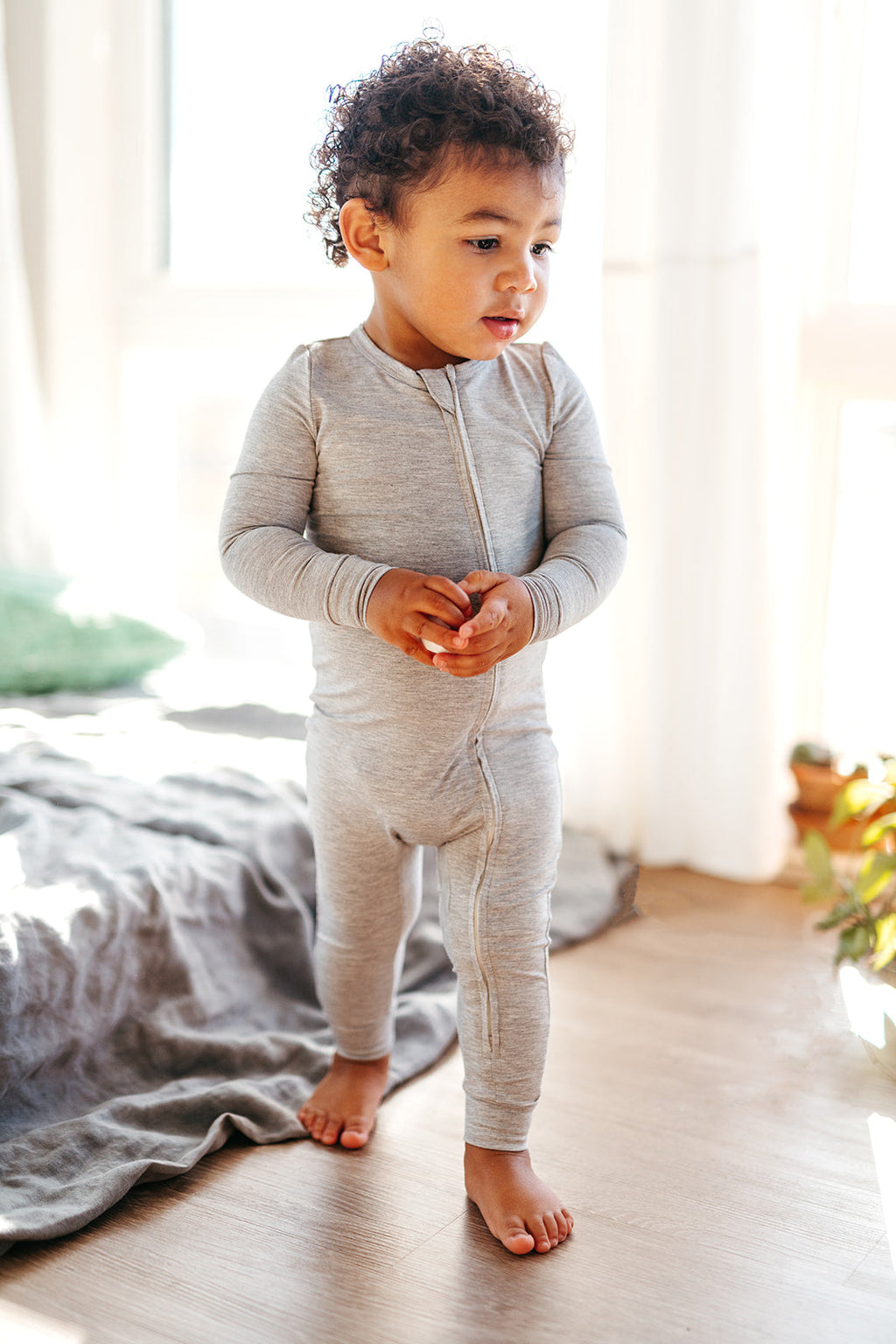 Milkbarn Grey Melange Luxe Solid Zipper Pajama | Playroom Avenue