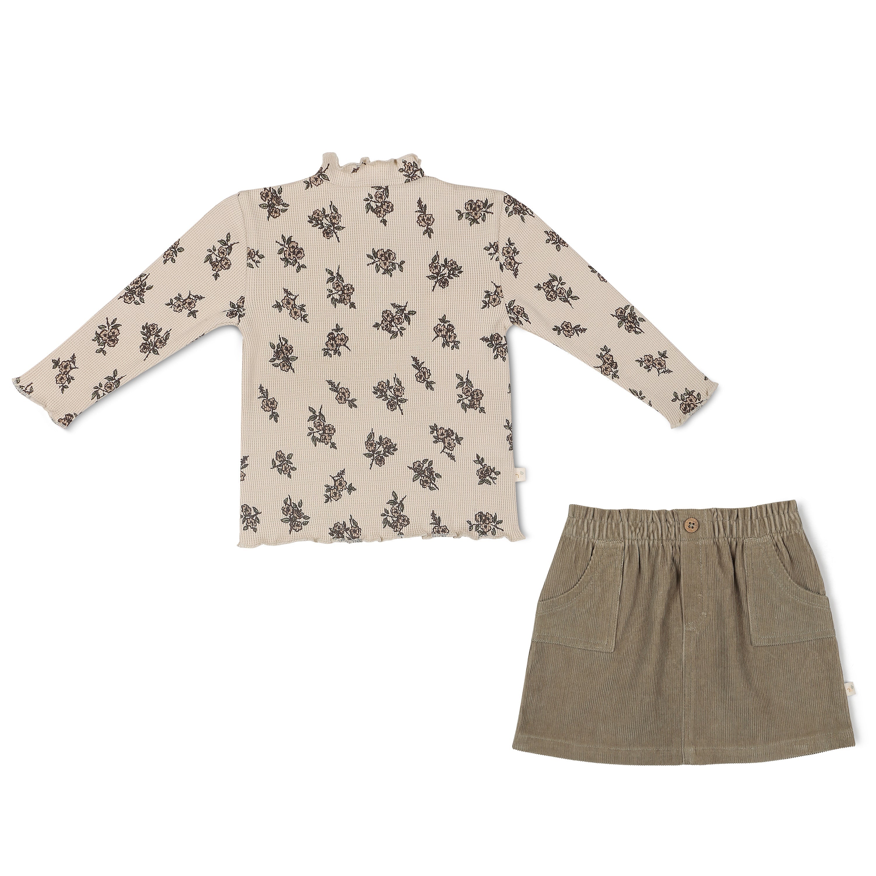 Makemake Organics Organic Tee and Corduroy Skirt Set - Olive