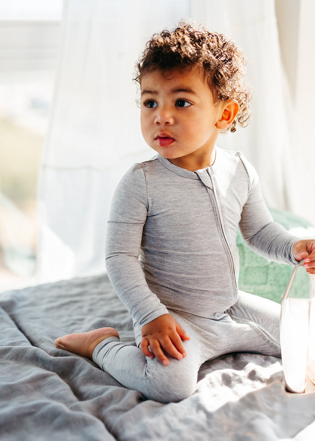 Milkbarn Grey Melange Luxe Solid Zipper Pajama | Playroom Avenue