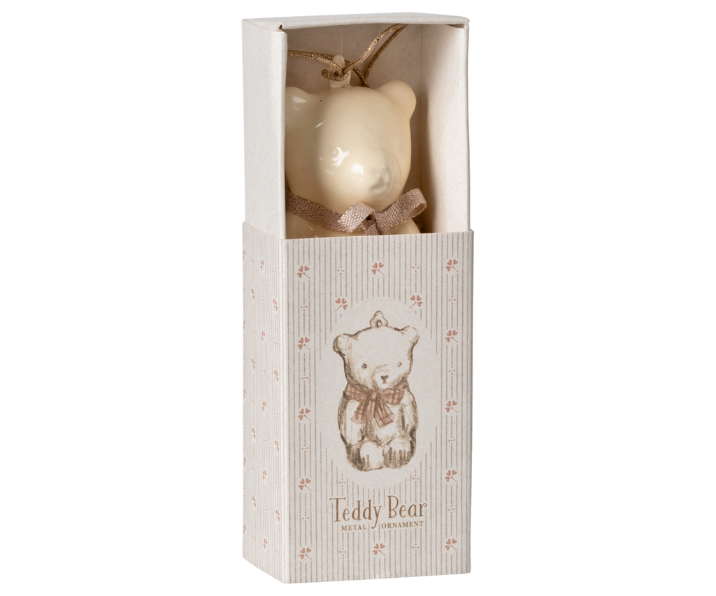 Maileg Metal ornament, Teddy bear - Off white/Rose | Playroom Avenue