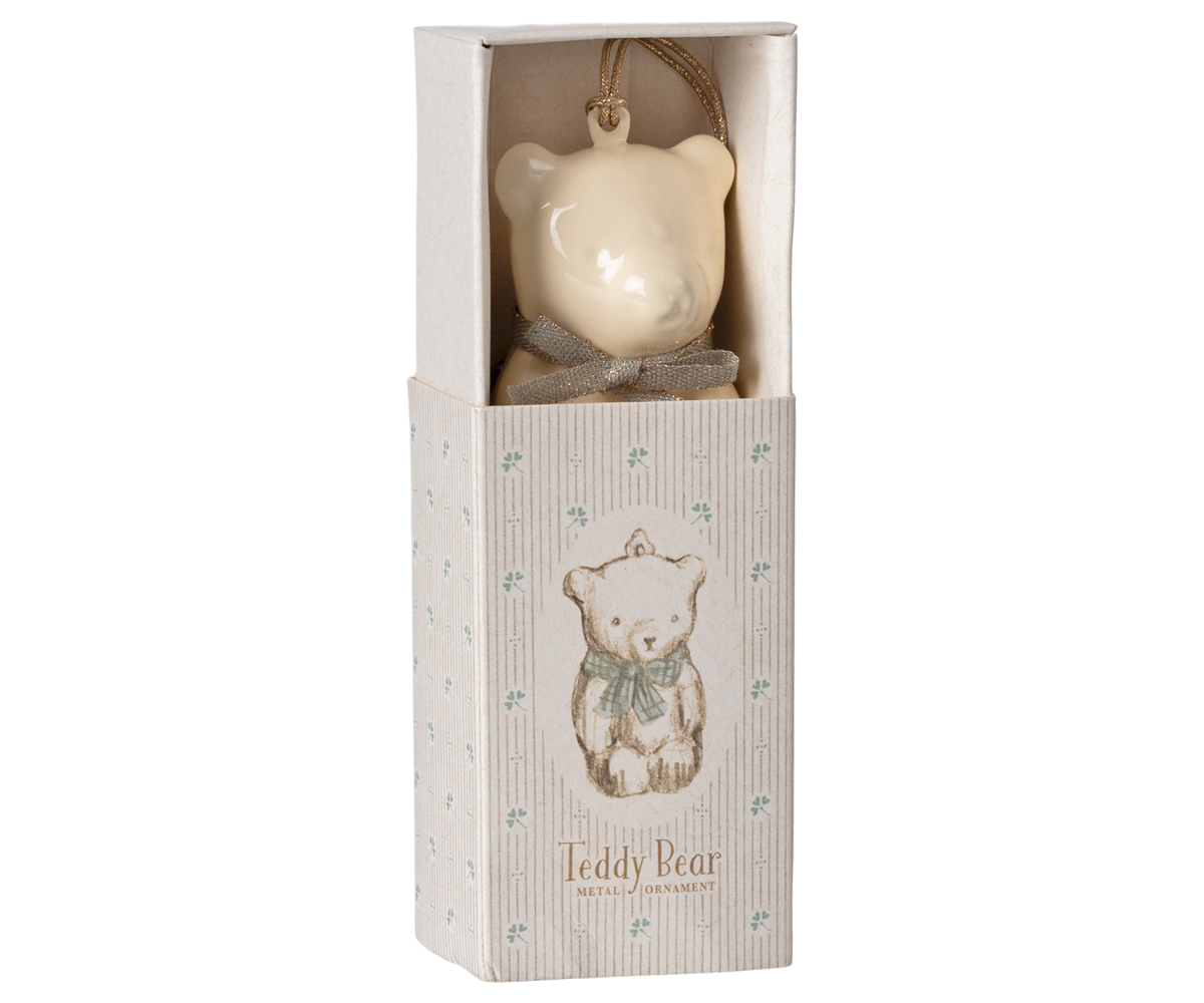 Maileg Metal ornament, Teddy bear - Off white/Blue | Playroom Avenue