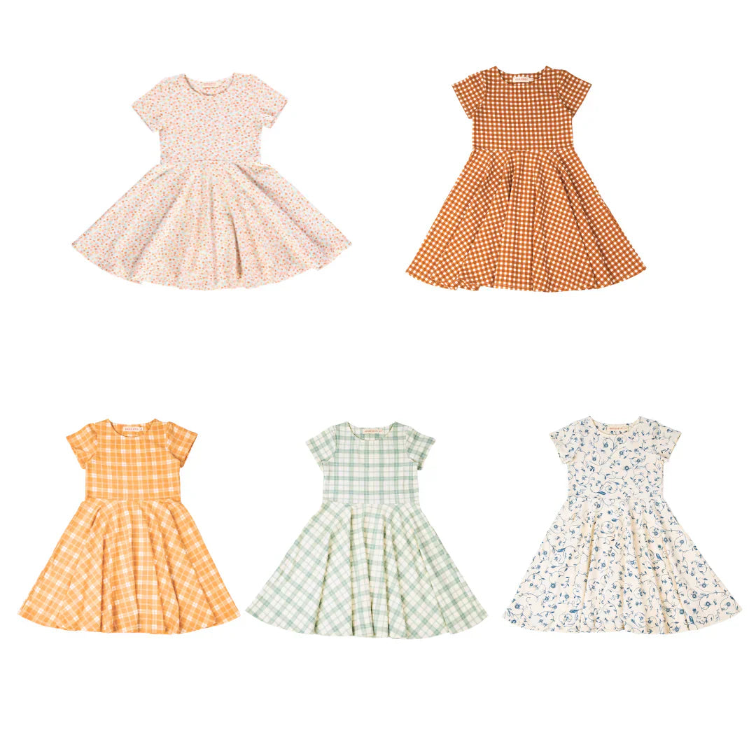 GRECH & CO. Sweetheart Twirl Dress | Organic Cotton Jersey - Sunset Meadow | Playroom Avenue