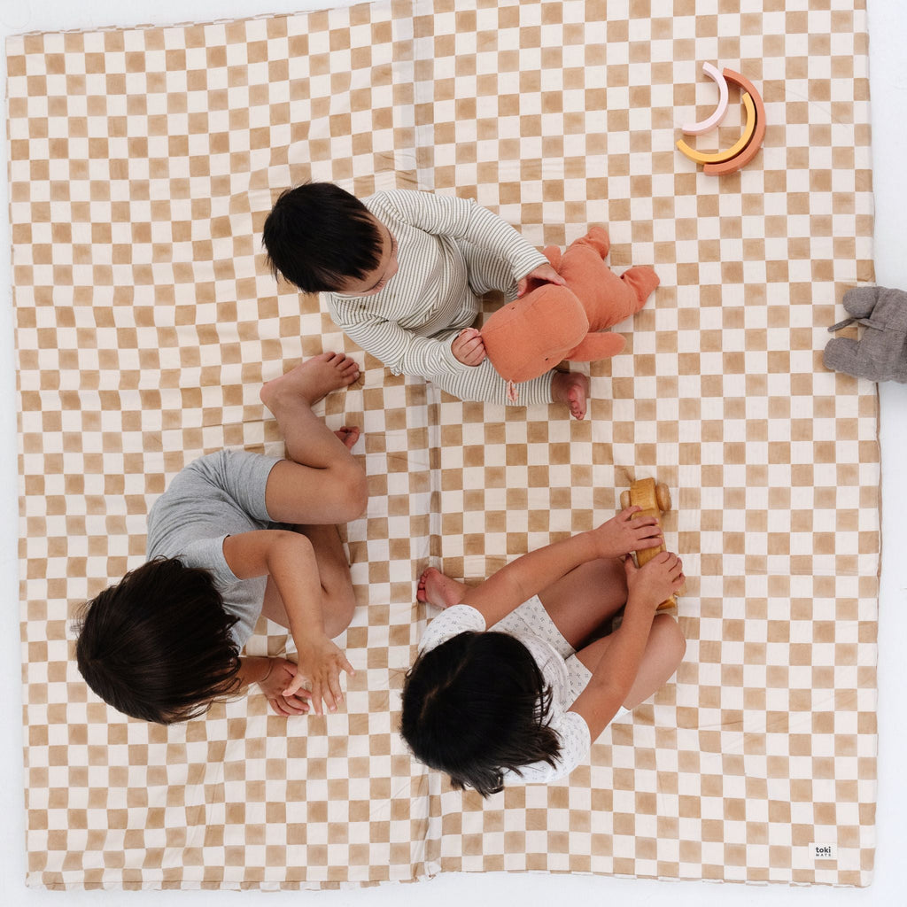 Toki Kids Checker Toffee Organic Cotton Mat | Playroom Avenue