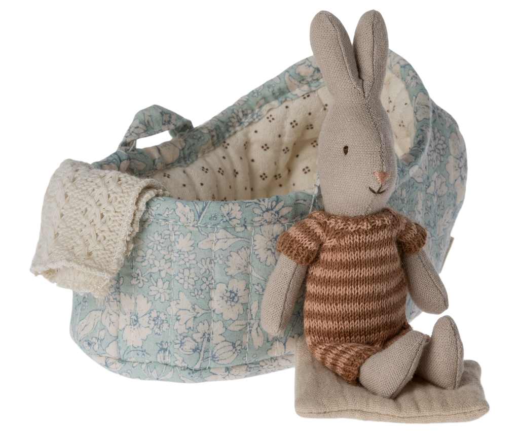 Maileg Rabbit in Carry Cot, Micro - Maroon | Playroom Avenue