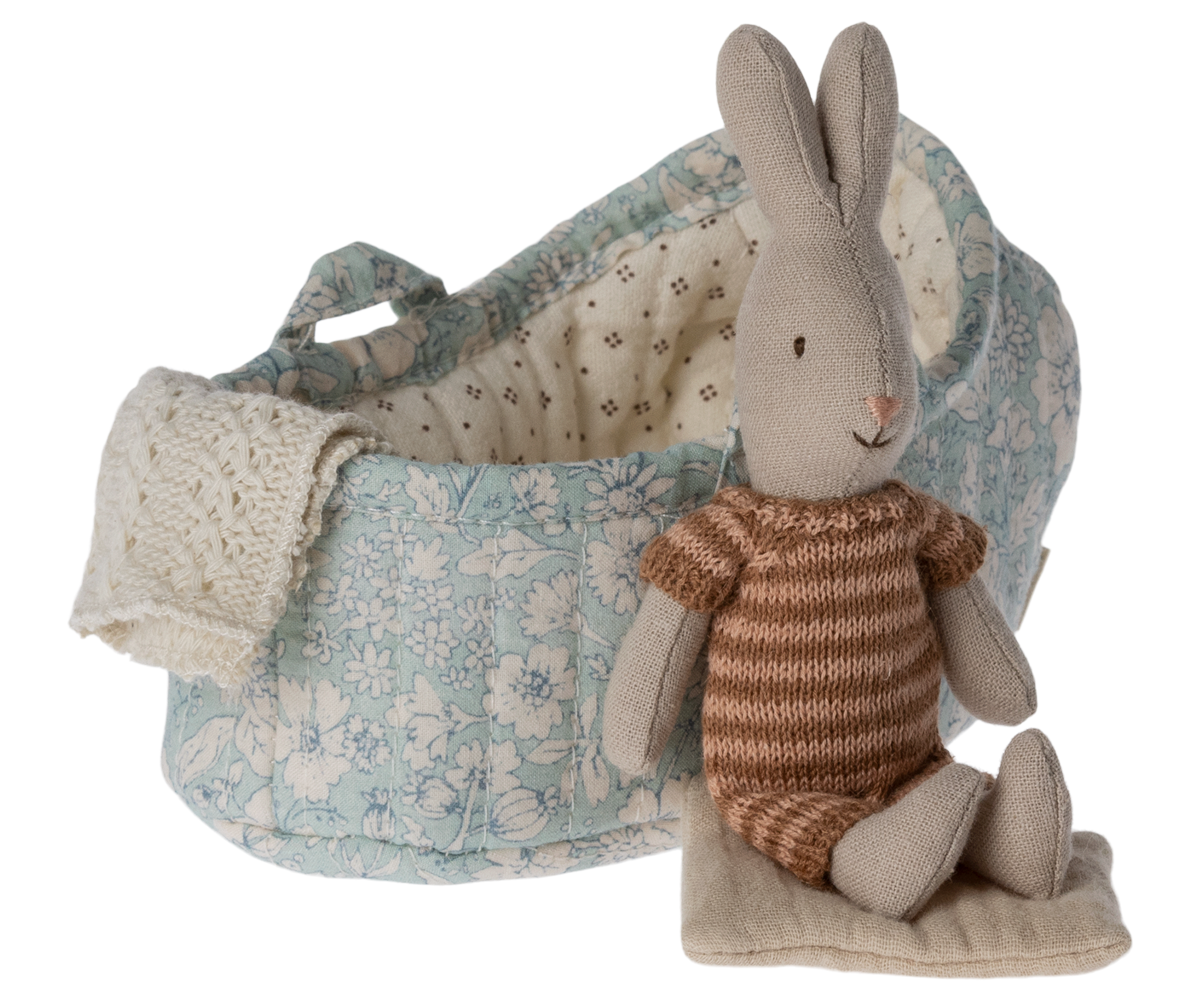 Maileg Rabbit in Carry Cot, Micro - Maroon | Playroom Avenue