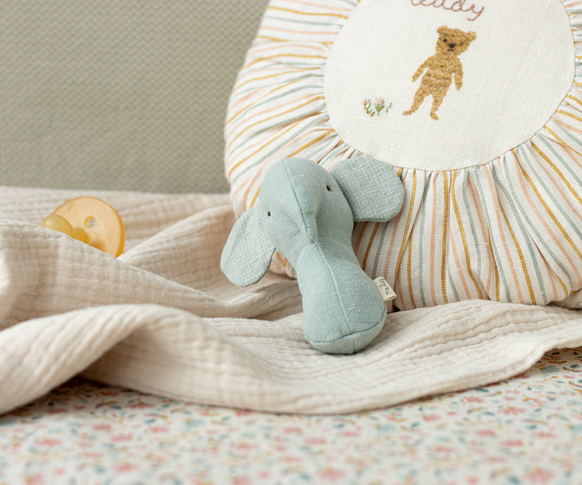 Maileg Lullaby Friend Rattles, Elephant - Light Dusty Blue | Playroom Avenue