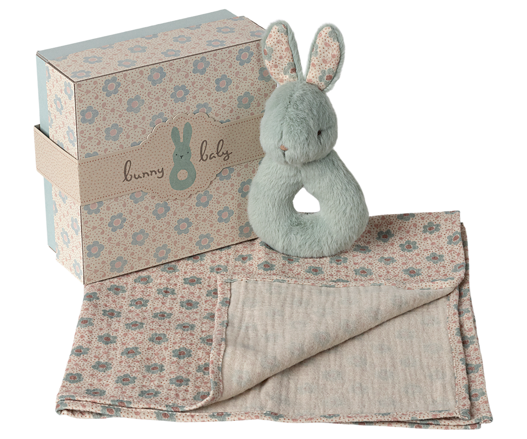 Maileg Rabbit rattle set - Mint | Playroom Avenue