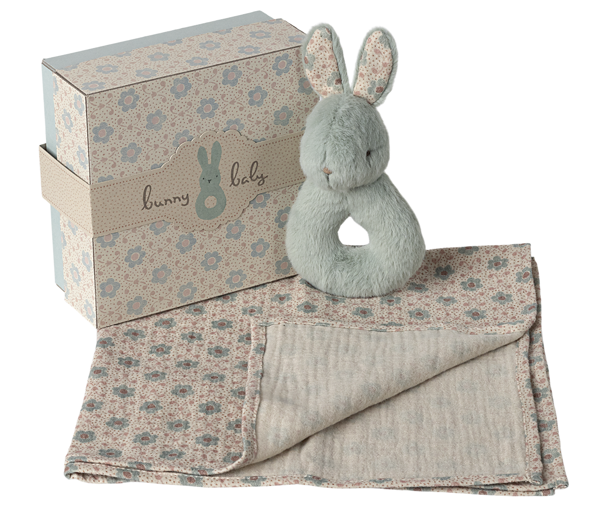 Maileg Rabbit rattle set - Mint | Playroom Avenue
