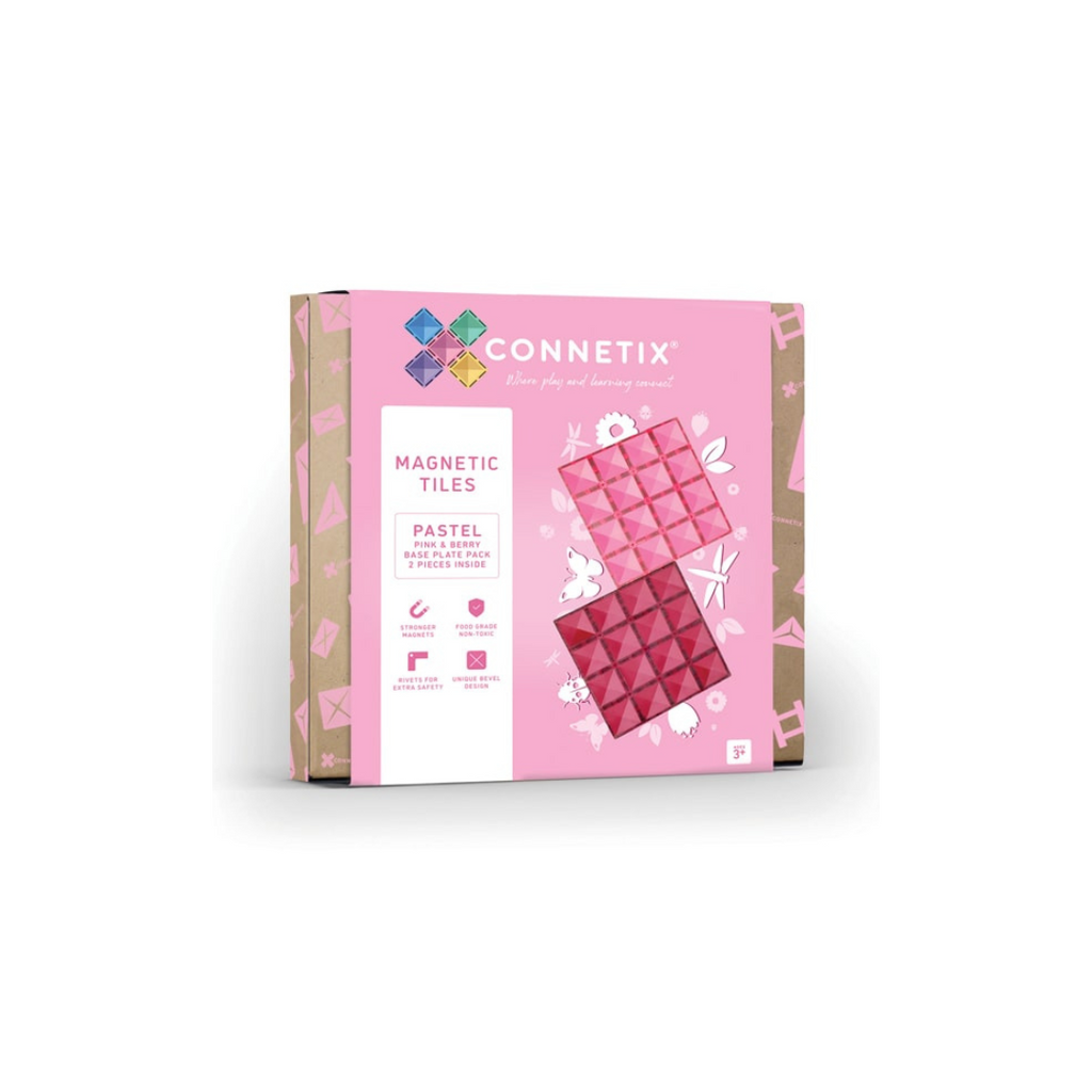 Connetix Magnetic Tiles | Pastel Pink & Berry Base Plate Pack Pastel (2 pcs) | Playroom Avenue