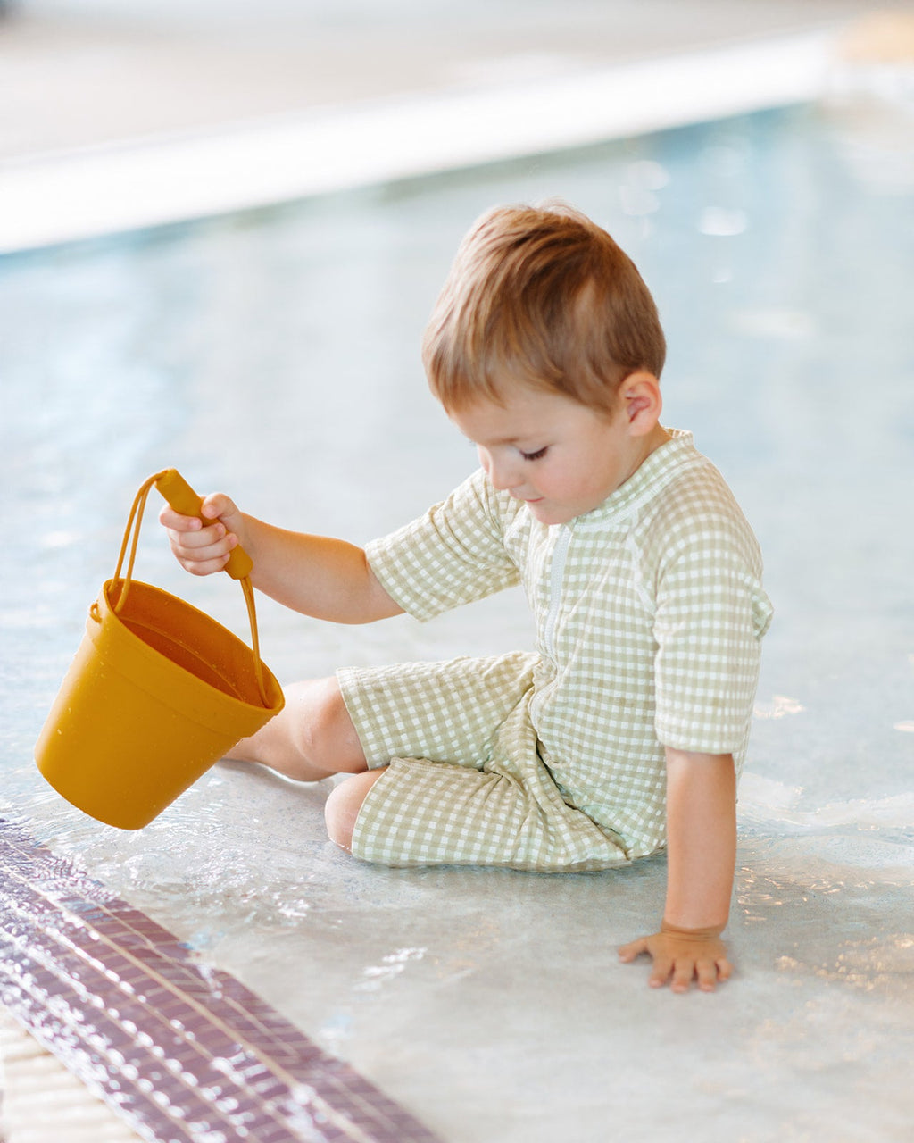 Milkbarn Green Gingham Zipper Shortall Swimsuit | Playroom Avenue