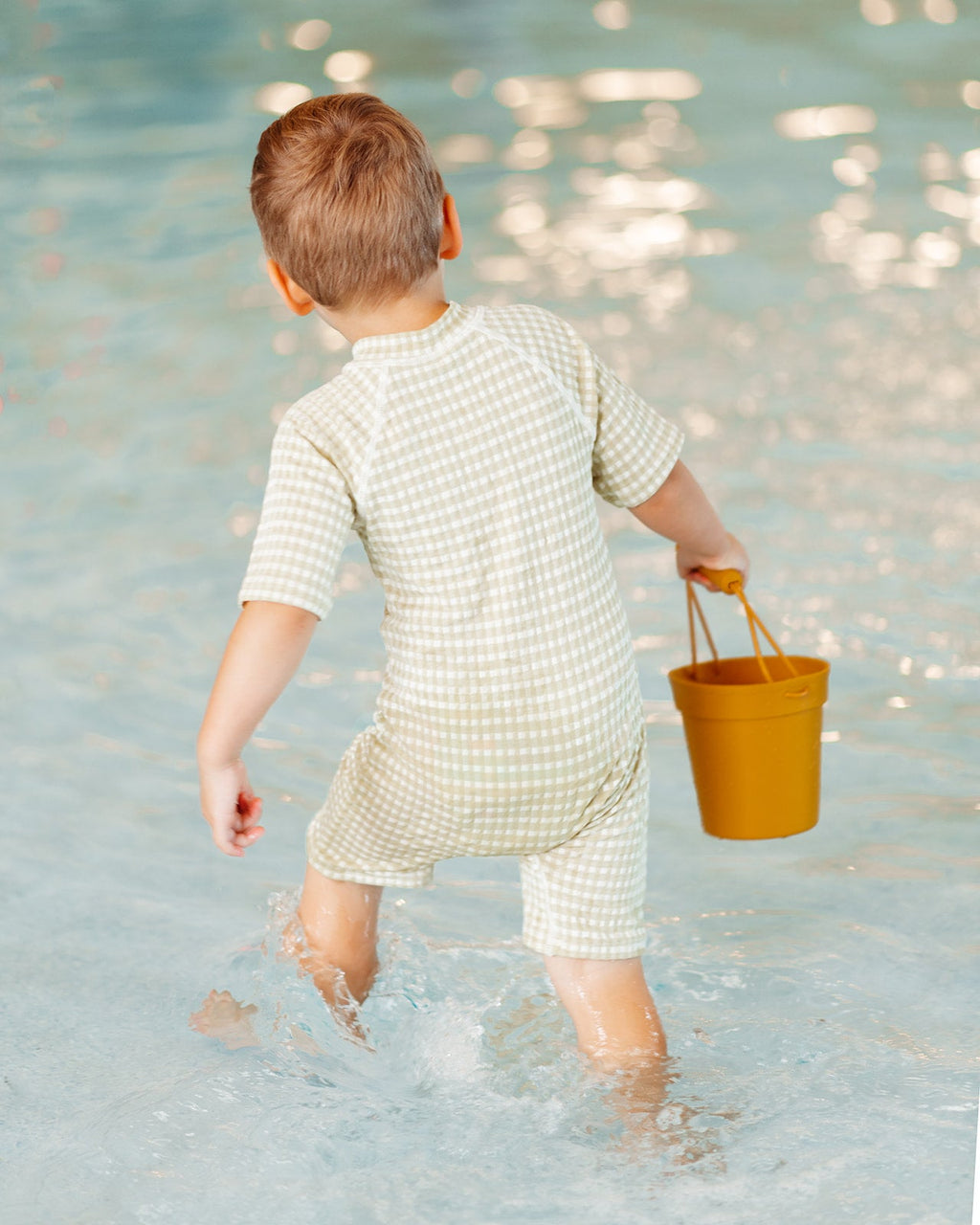 Milkbarn Green Gingham Zipper Shortall Swimsuit | Playroom Avenue