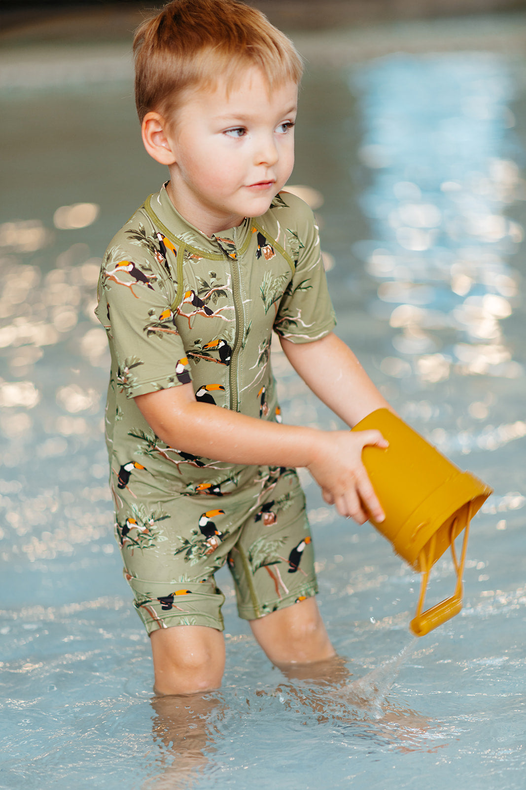 Milkbarn Yellow Gingham Zipper Shortall Swimsuit | Playroom Avenue