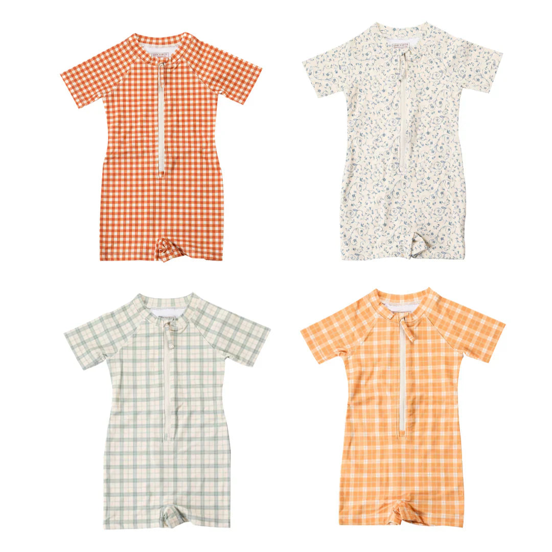 GRECH & CO. Short Sleeve Rashguard Swimsuit | UPF + Recycled - Scandi Floral | Playroom Avenue