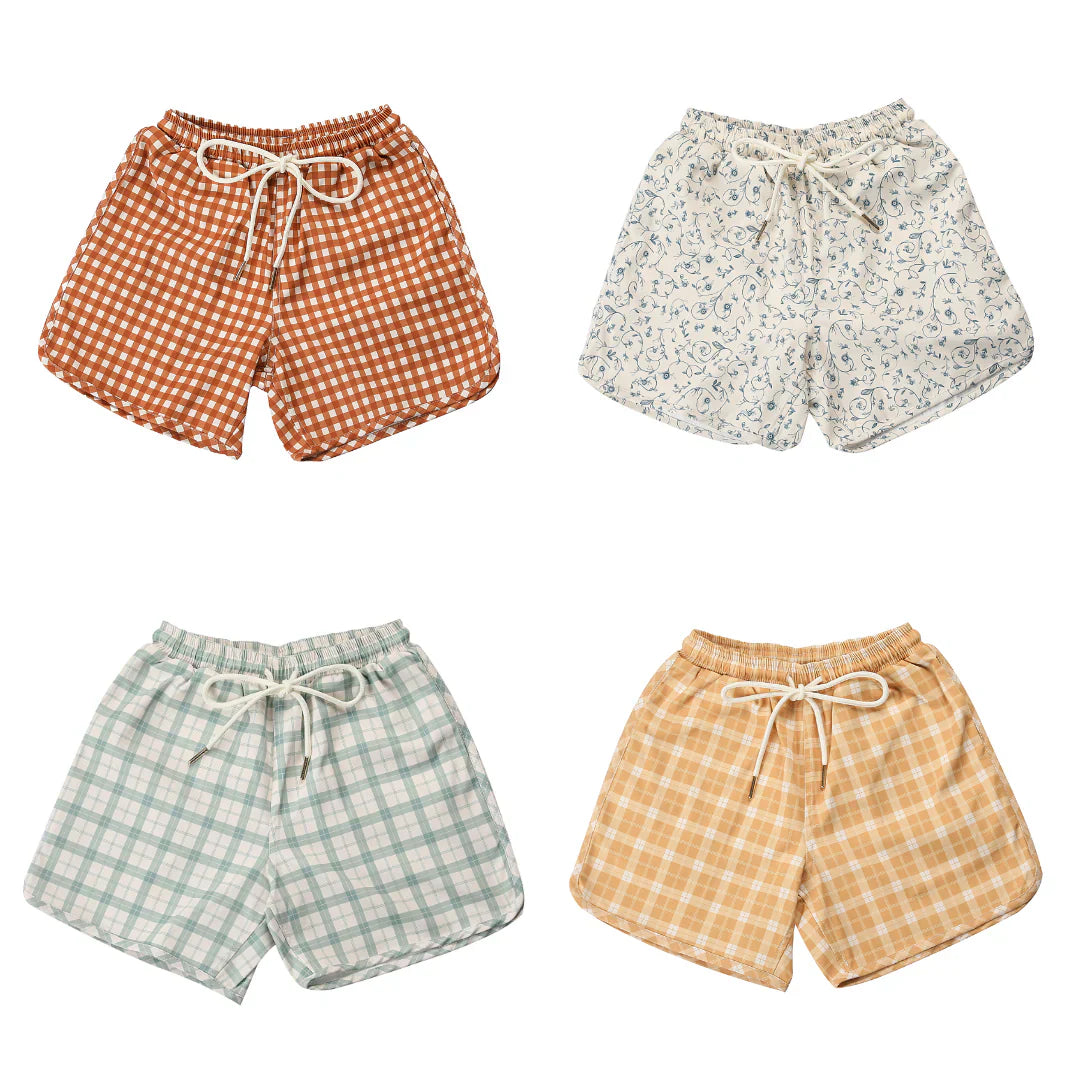 GRECH & CO. Swim Trunks | UPF + Recycled - Buckwheat Plaid | Playroom Avenue