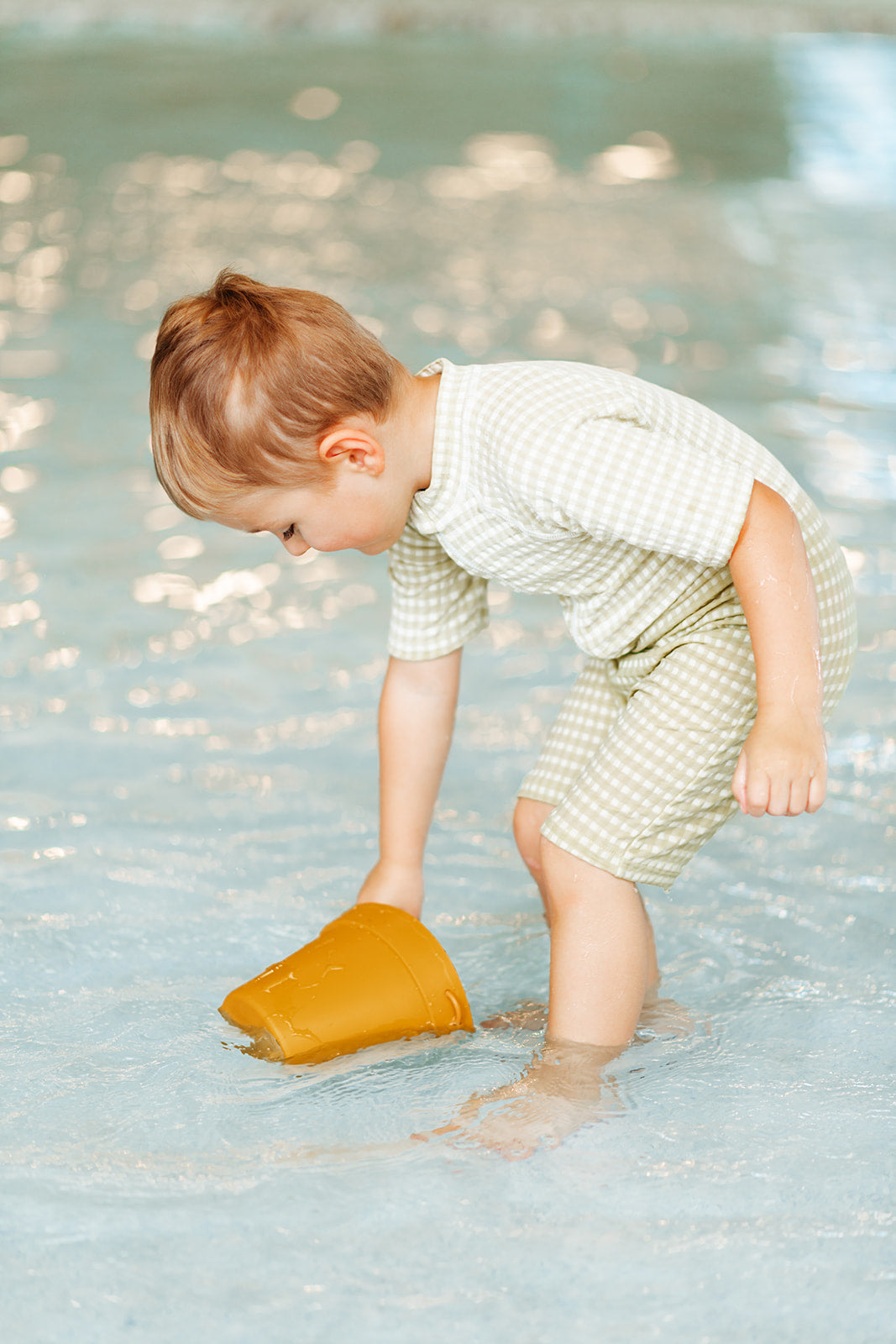 Milkbarn Green Gingham Zipper Shortall Swimsuit | Playroom Avenue