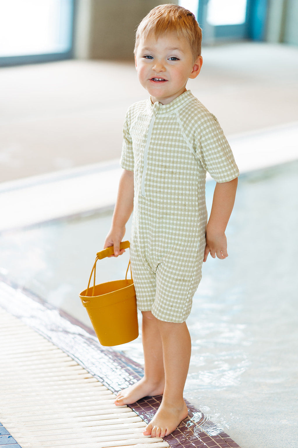 Milkbarn Green Gingham Zipper Shortall Swimsuit | Playroom Avenue
