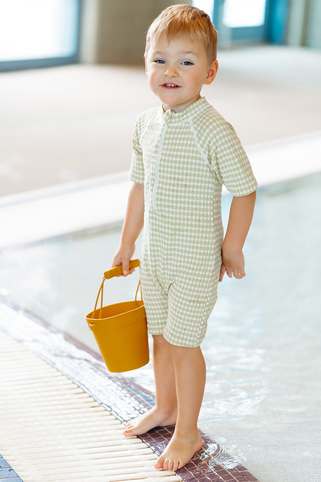 Milkbarn Green Gingham Zipper Shortall Swimsuit | Playroom Avenue
