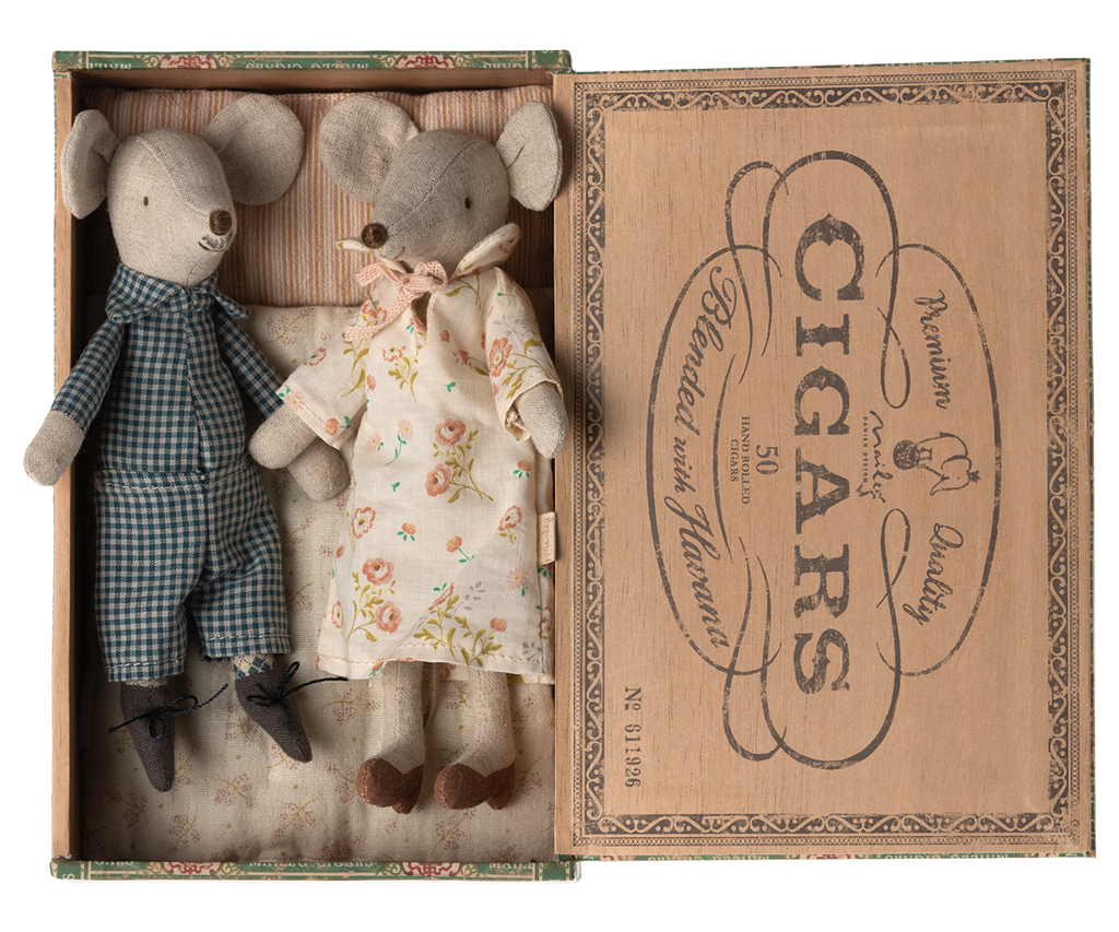 Maileg Grandma & Grandpa Mice in Cigarbox | Playroom Avenue