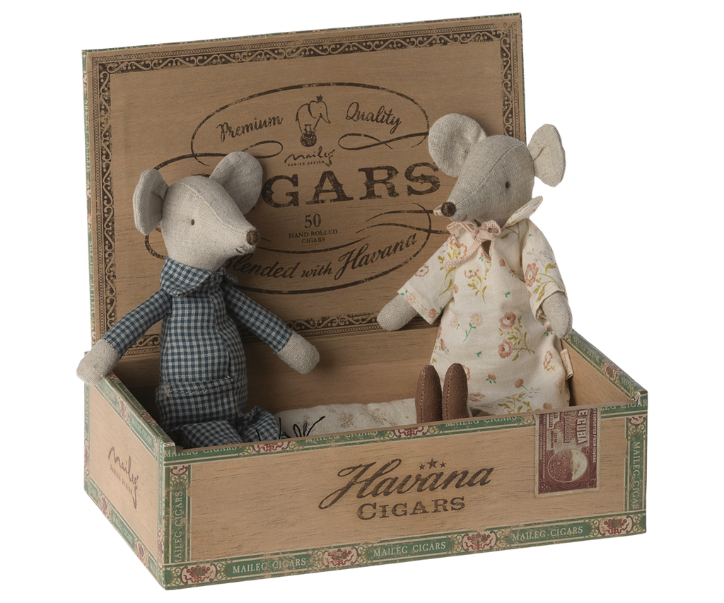 Maileg Grandma & Grandpa Mice in Cigarbox | Playroom Avenue
