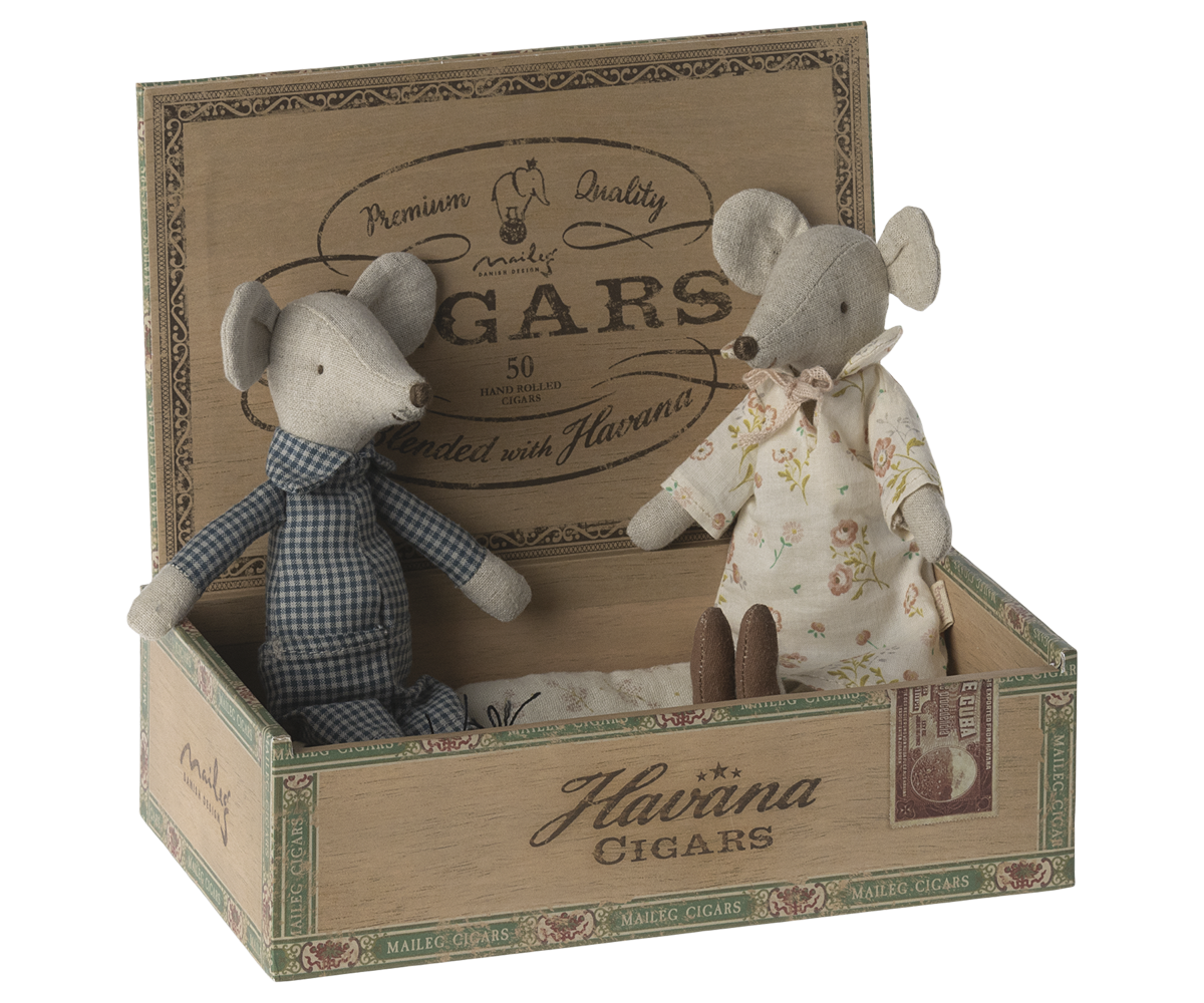 Maileg Grandma & Grandpa Mice in Cigarbox | Playroom Avenue