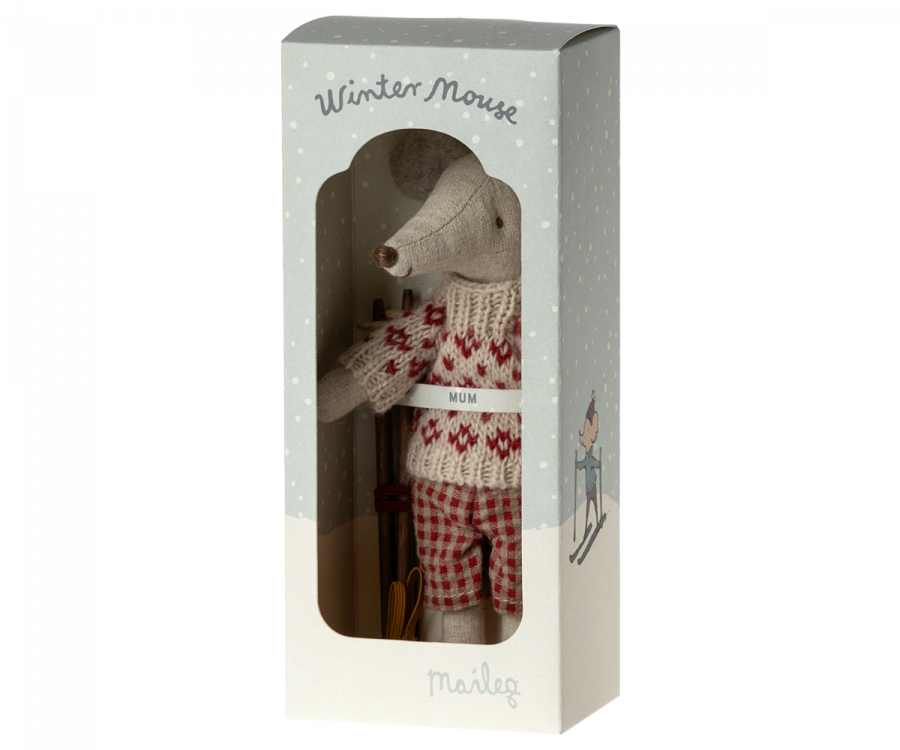 Maileg Winter Mouse with Ski Set, Mum