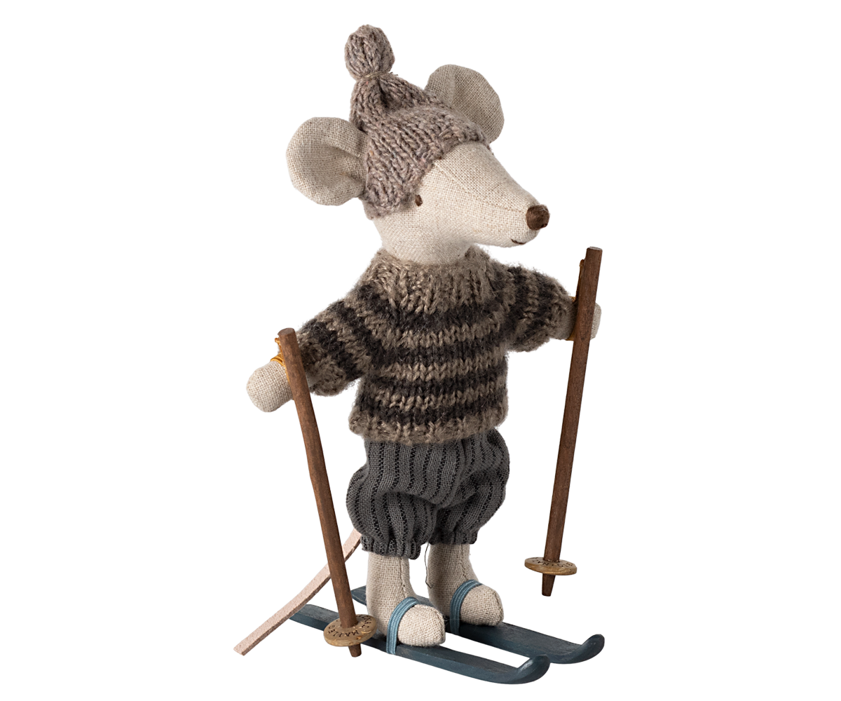 Maileg Winter mouse with ski set, Big brother - Grey | Playroom Avenue