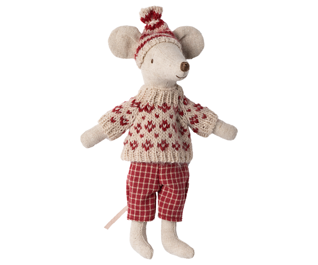 Maileg Winter mouse with ski set, Mum - Red | Playroom Avenue