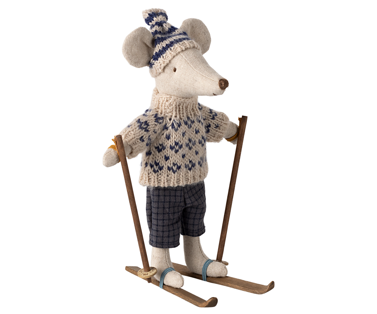 Maileg Winter mouse with ski set, Dad - Blue