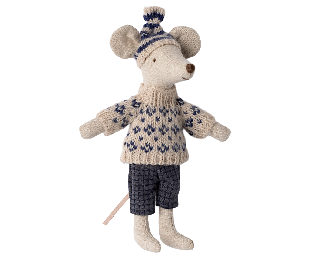 Maileg Winter mouse with ski set, Dad - Blue | Playroom Avenue